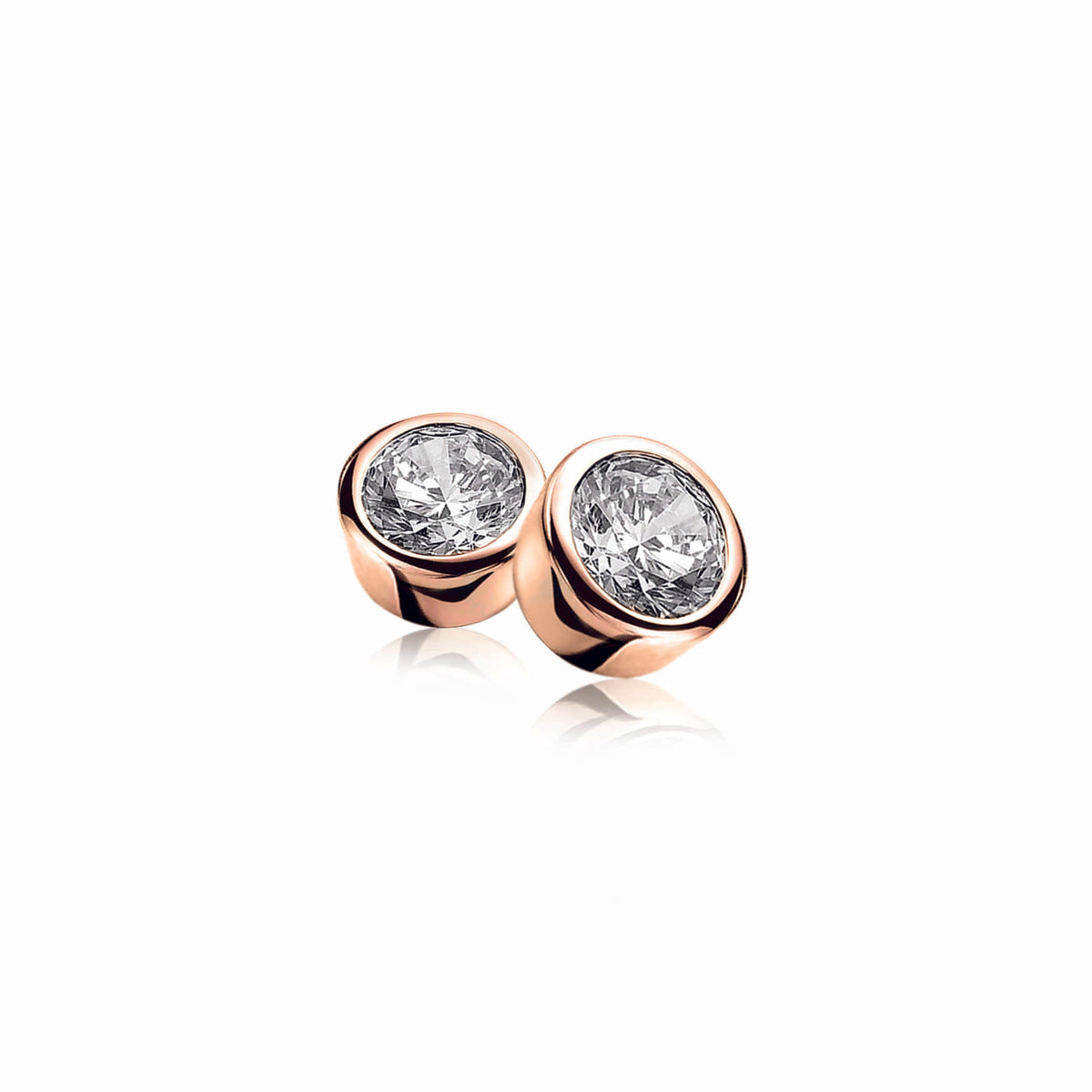 Boucles d'oreilles en acier doré avec un cristal transparent en forme ronde.