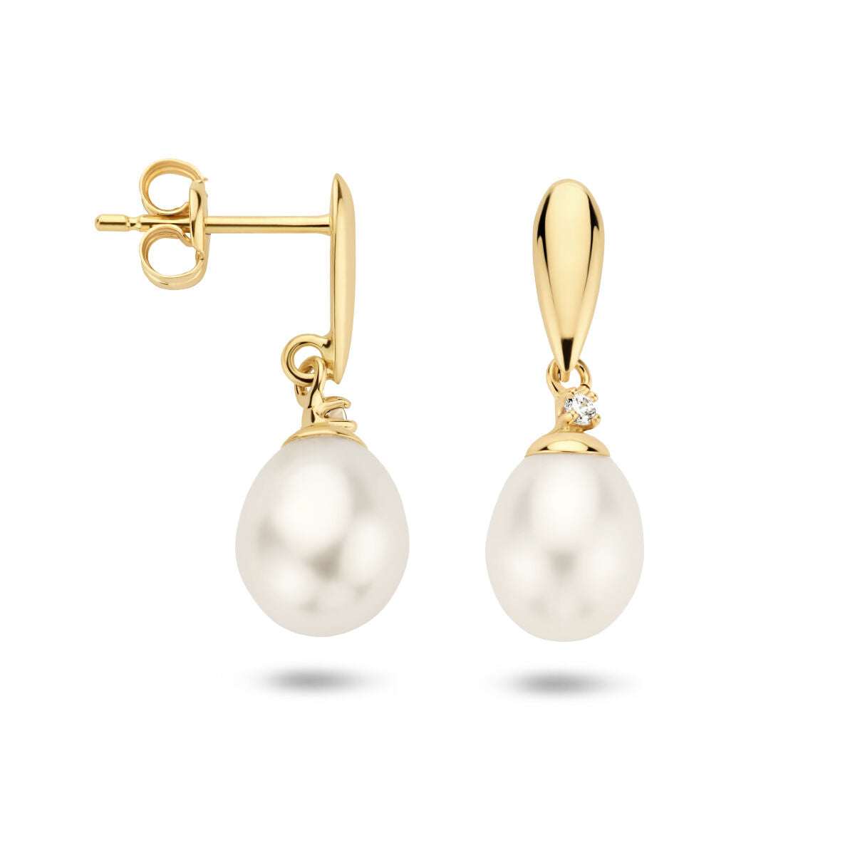 boucles d'oreilles perle et zircone 14K or jaune