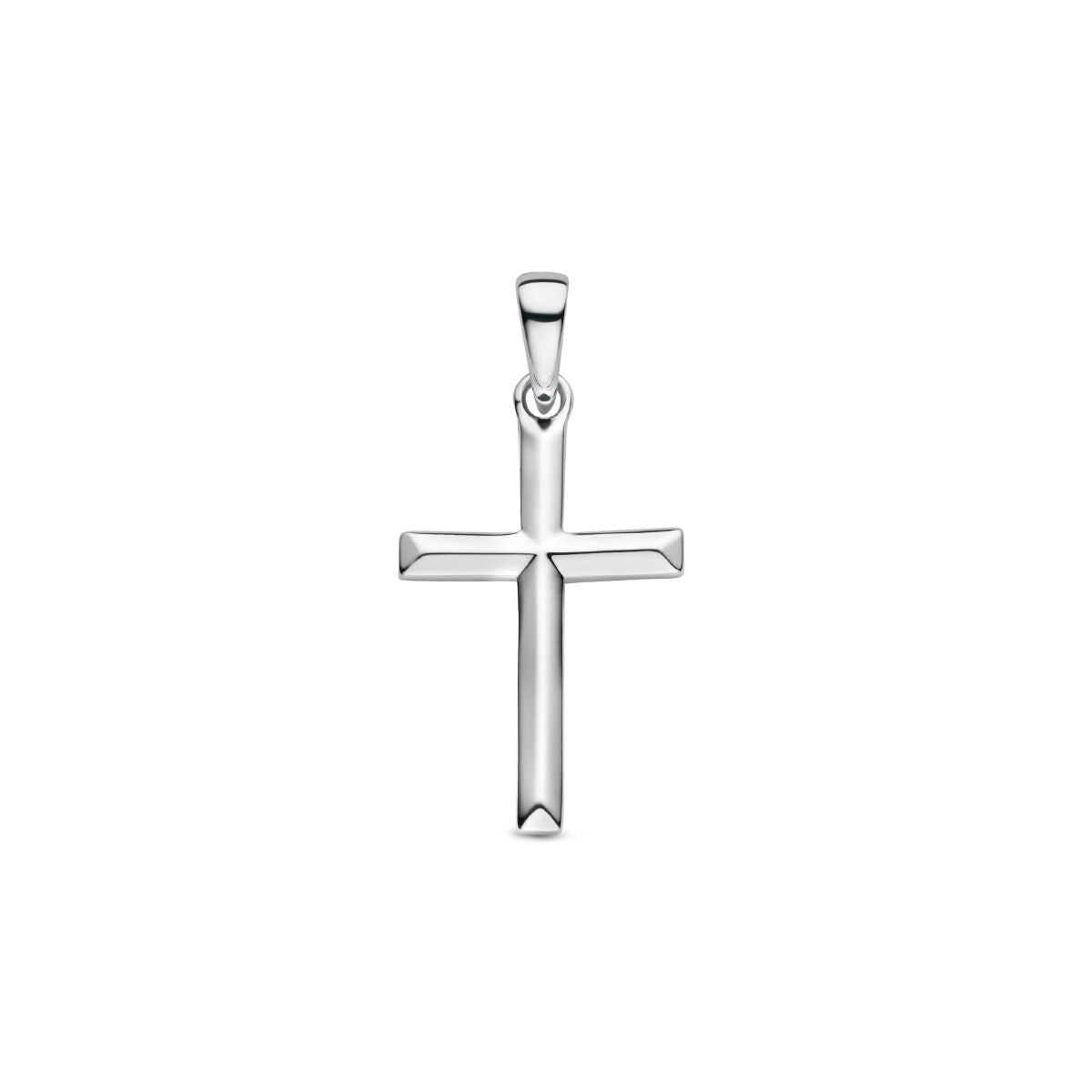 pendentif croix en argent rhodié avec un design géométrique.