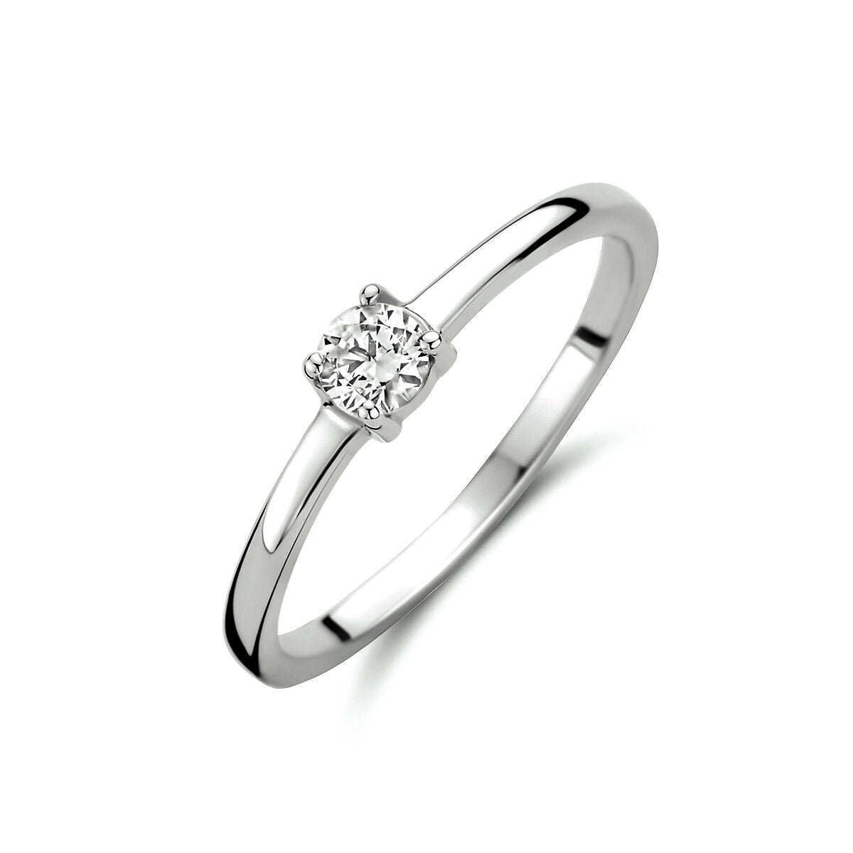 Ring van 14K witgoud met een vierkante zirkonia in een eenvoudige zetting.