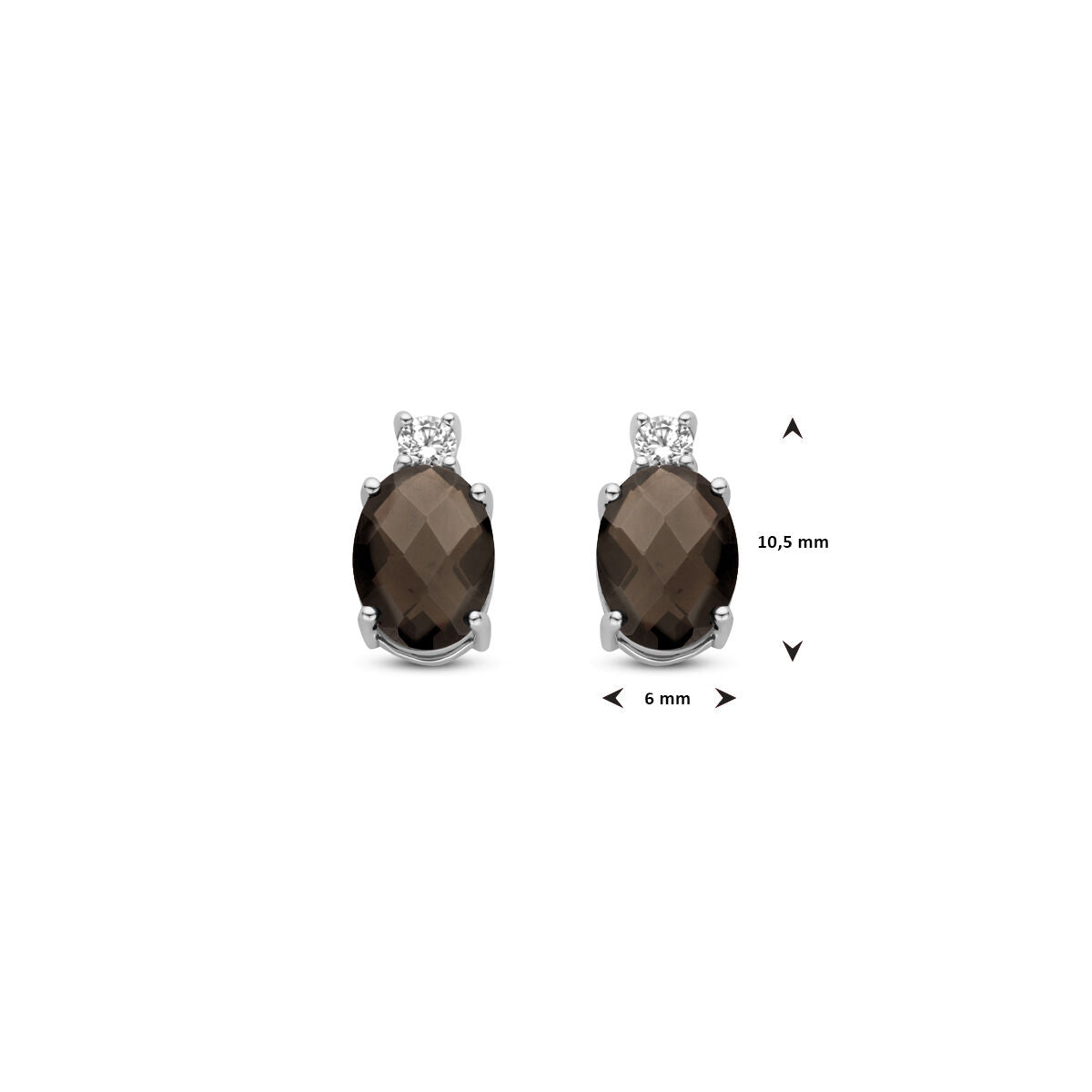 puces d'oreilles quartz fumé et zircone 10,5 mm argent rhodié