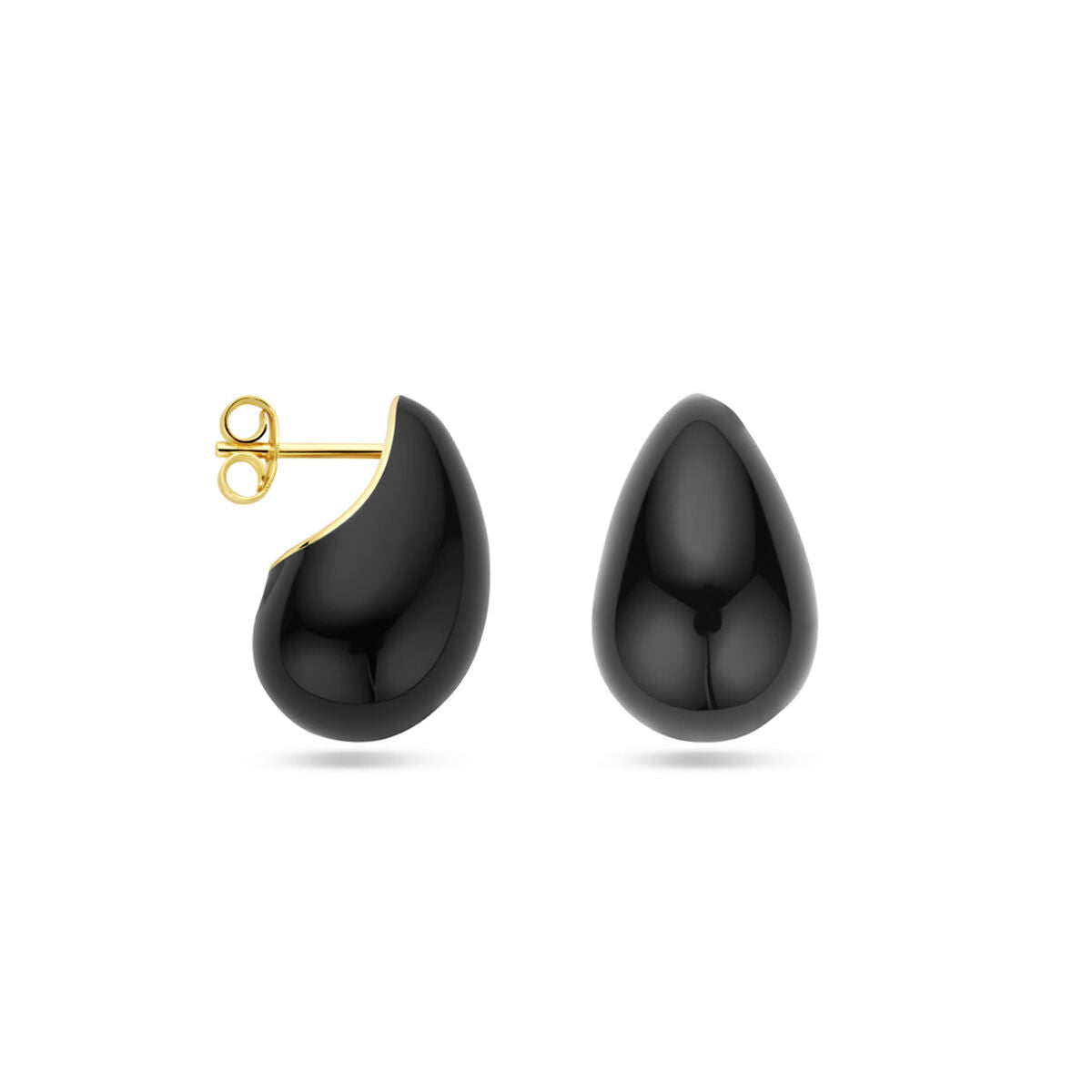 puces d'oreilles émail noir 1 micron 20 mm argent plaqué or (jaune)