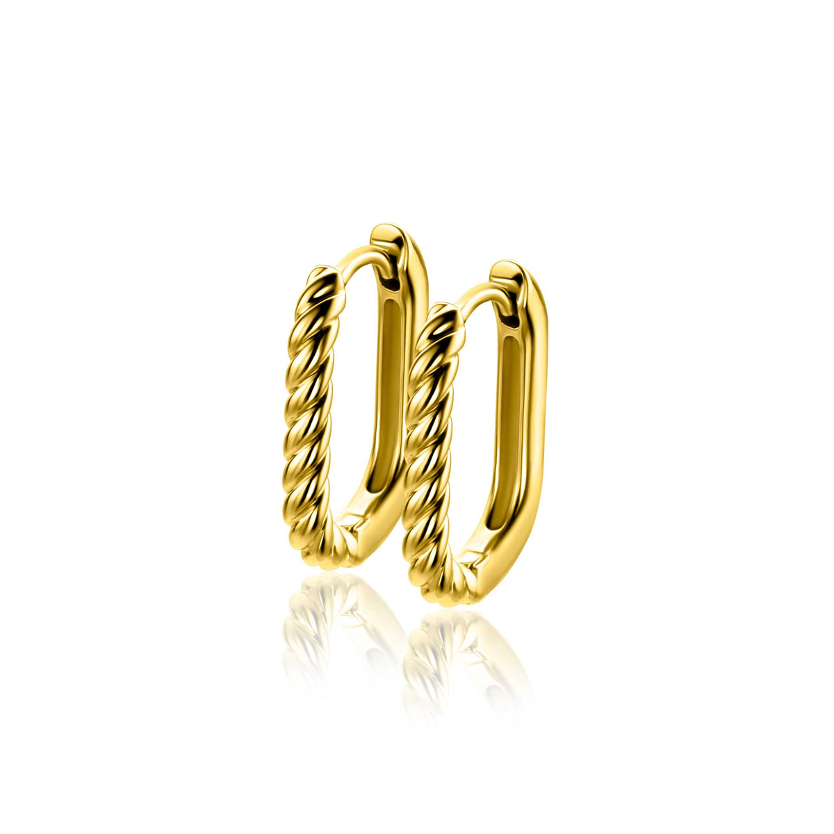 Boucles d'oreilles dorées en forme de créoles avec un motif torsadé.