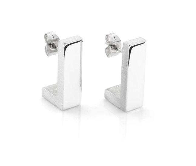 Boucles d'oreilles en argent, de forme rectangulaire, avec une finition brillante.