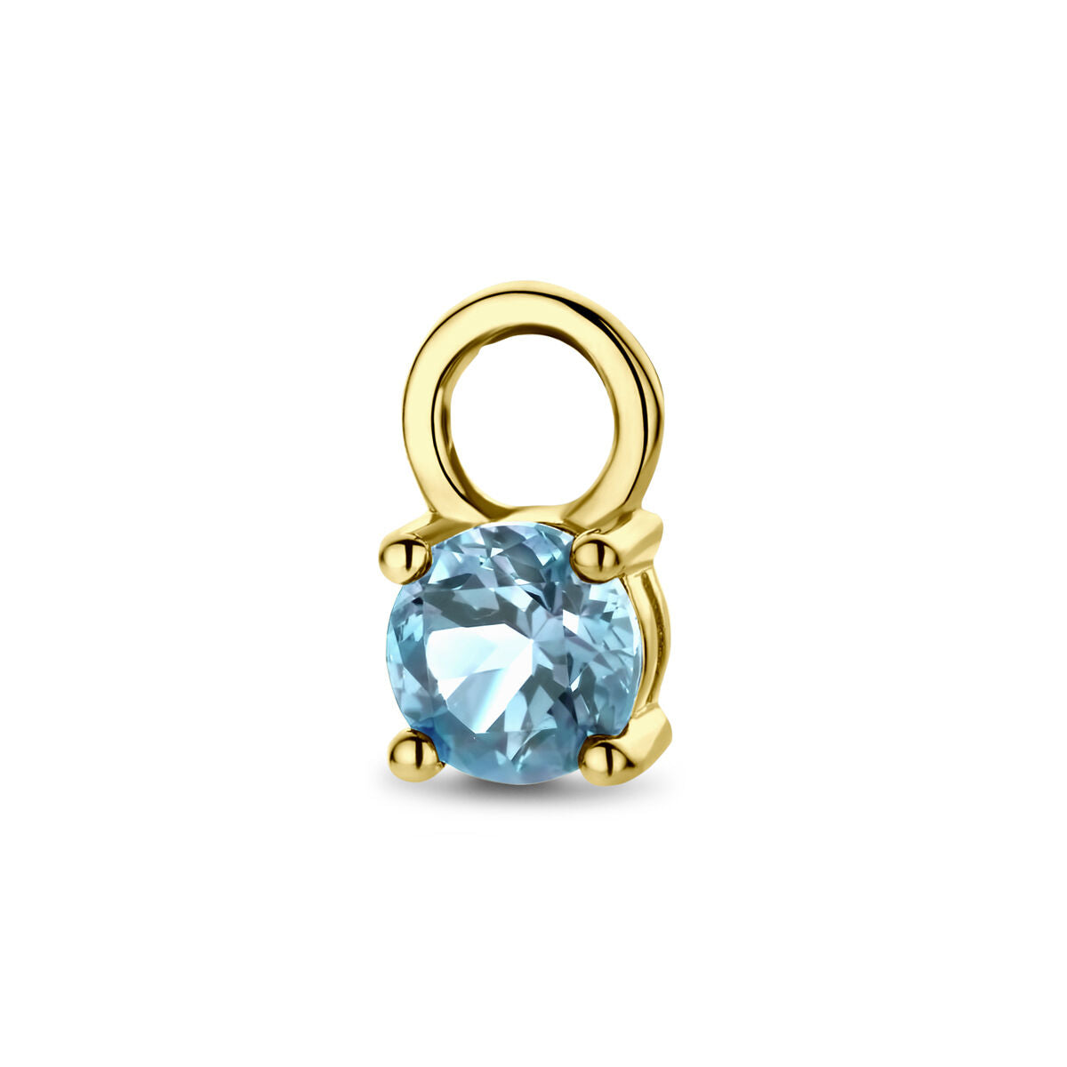 Pendentif en or jaune 14K avec topaze bleue, forme ronde et finition brillante.