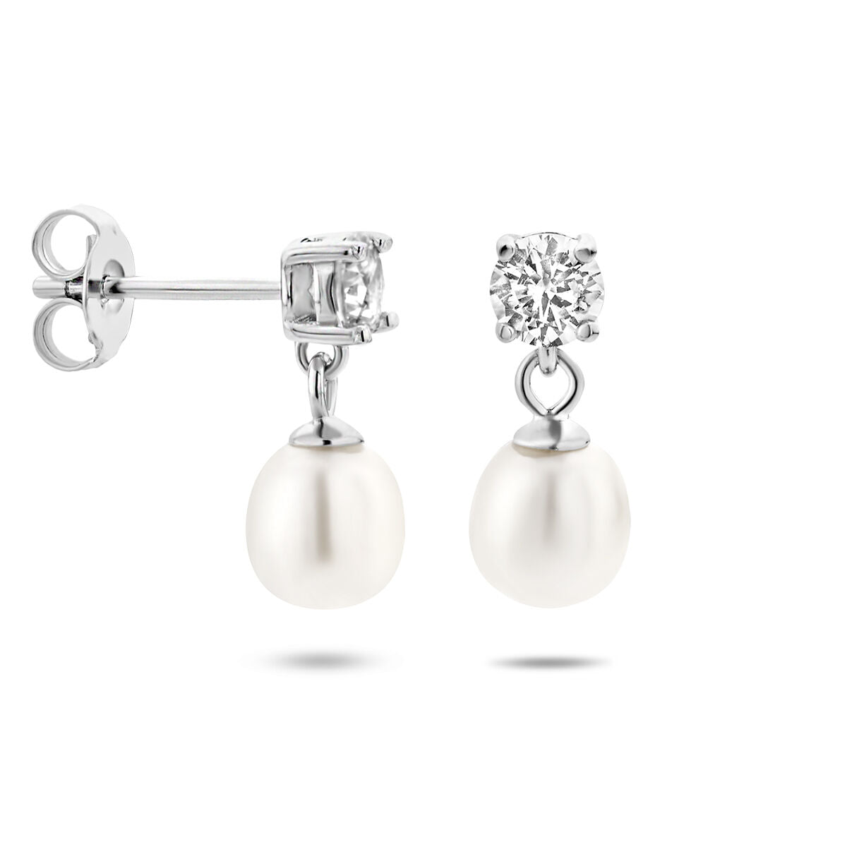 boucles d'oreilles zircone et perle argent rhodié