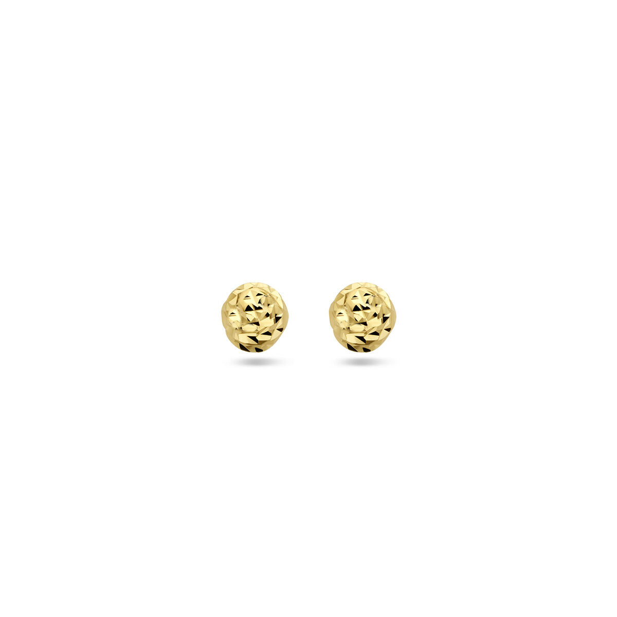 Boucles d'oreilles en or jaune 14K, en forme de petites boules avec un fini diamanté.