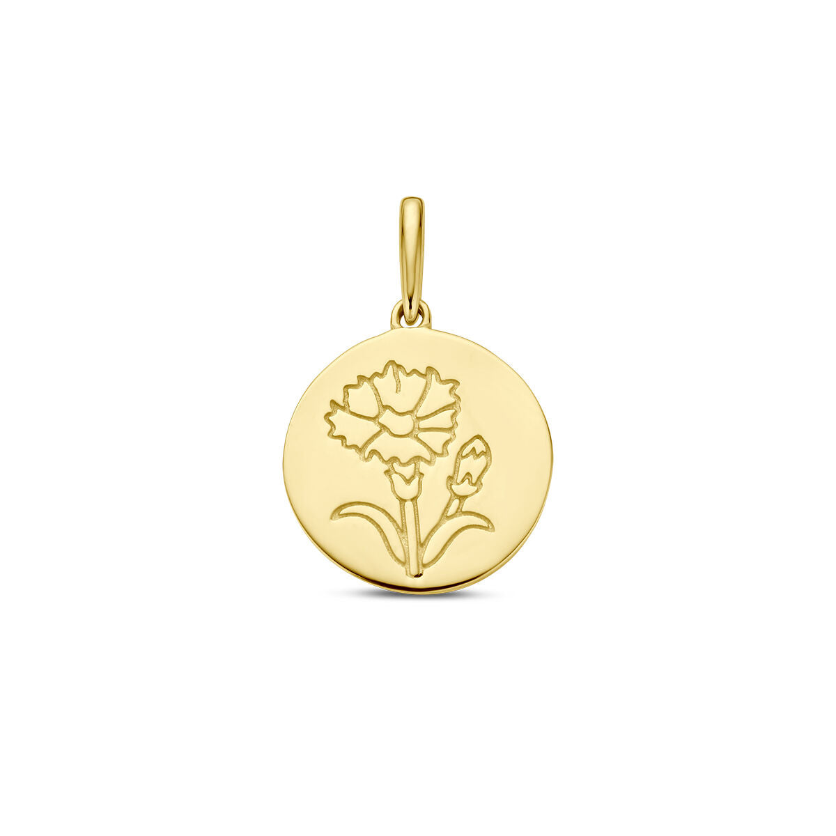 pendentif en or jaune 14K avec motif de fleur de naissance.