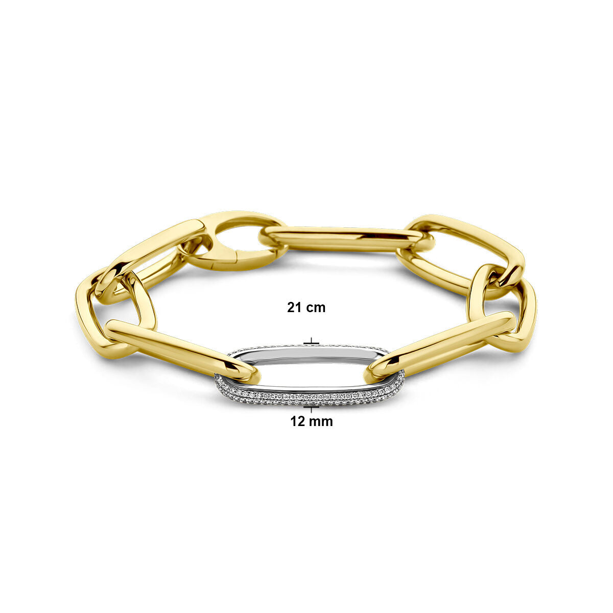 bracelet paperclip diamant 0.76ct g vsi demi-rond tube 12 mm 21 cm or bicolore jaune/blanc 18K