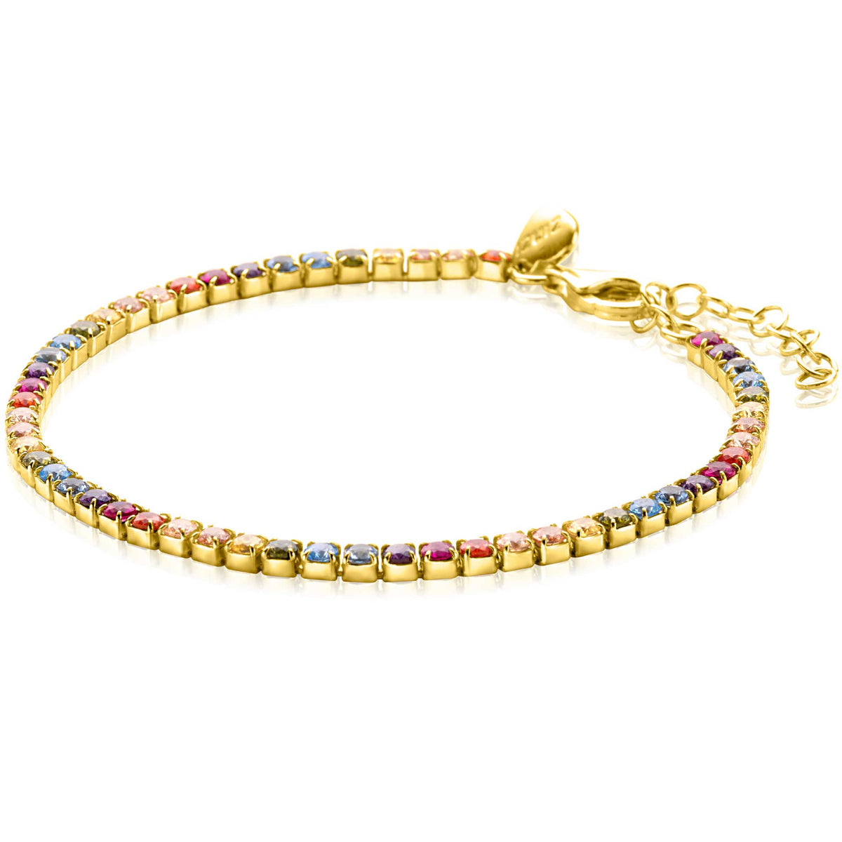 Bracelet en argent avec des pierres colorées, ajustable de 17 à 20 cm.