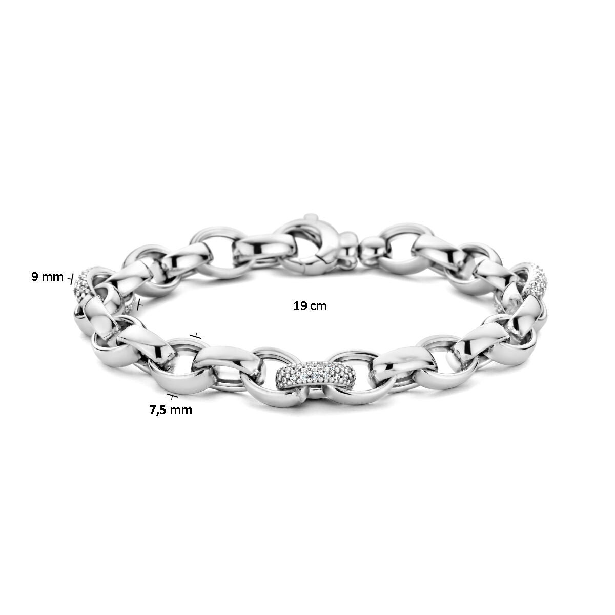 Bracelet en argent pour femme jasseron ovale zircone rhodié