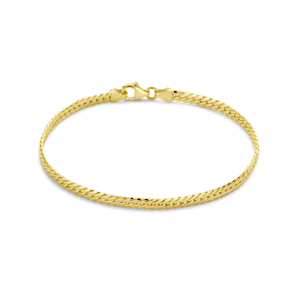 Bracelet gourmette en or jaune 14K, 3,4 mm de large et 19 cm de long.
