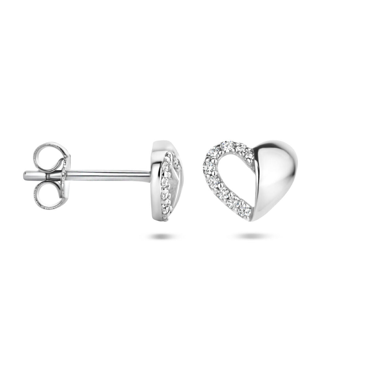 puces d'oreilles cœur zircone argent rhodié