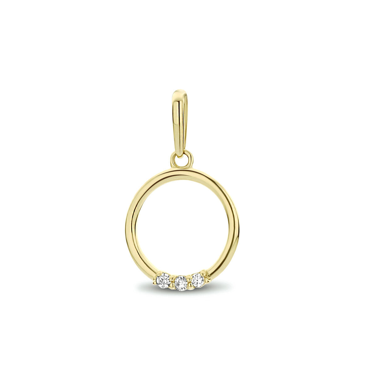 Pendentif rond en or jaune 14K avec zircons.