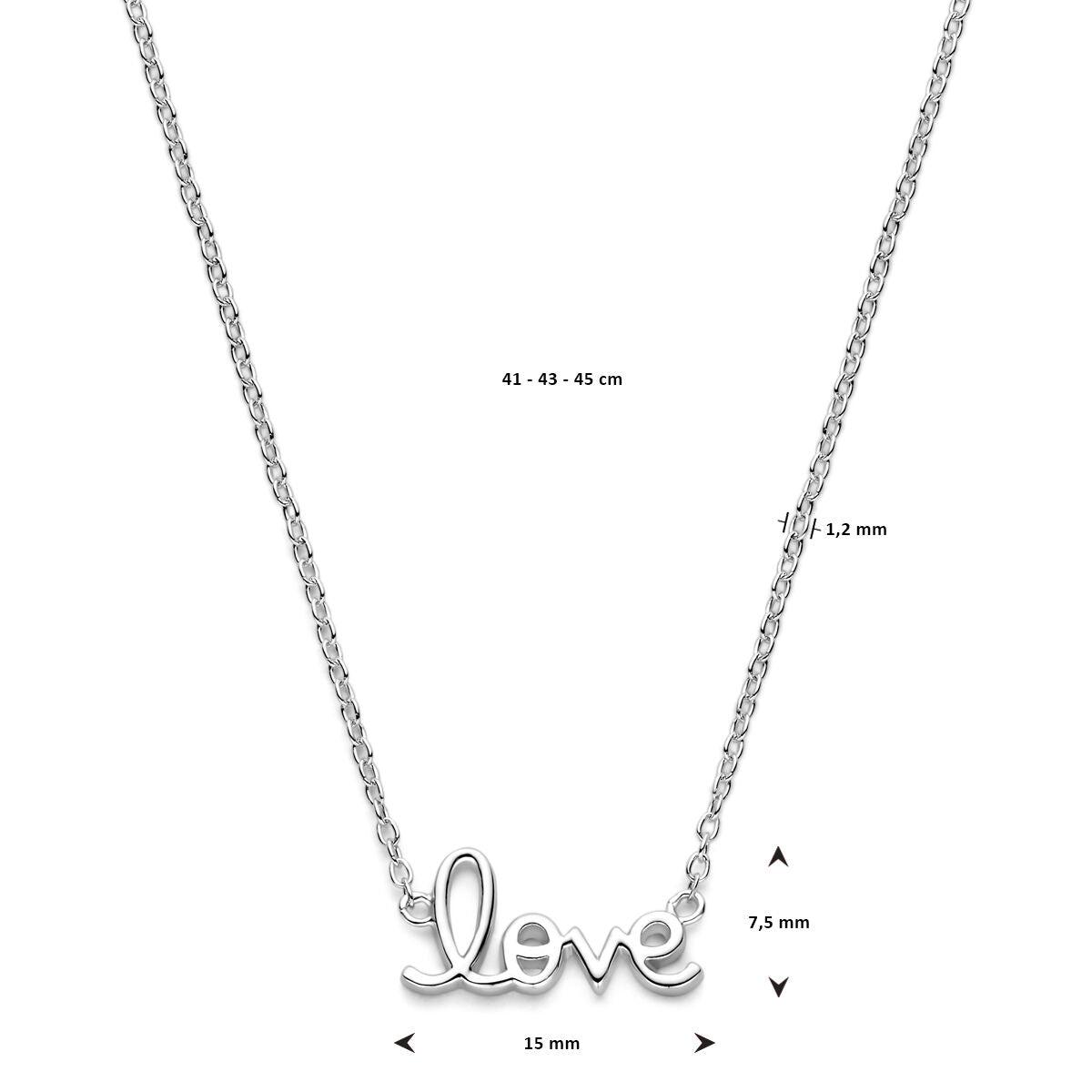 collier love 41 - 43 - 45 cm argent rhodié