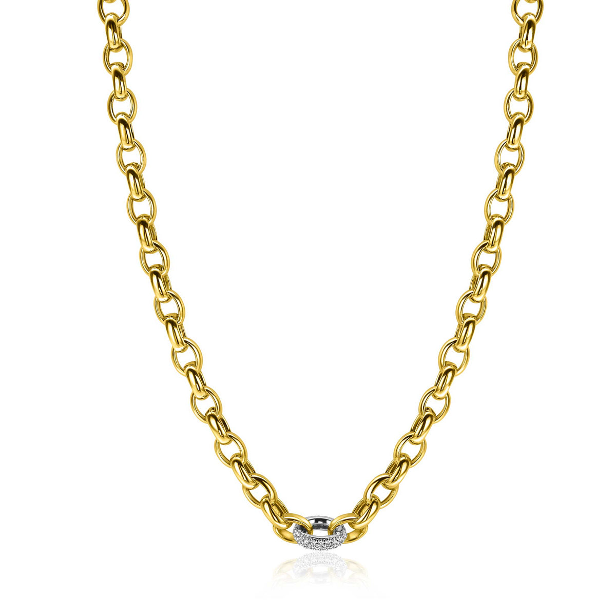 Gouden ketting van 45 cm met een schakelontwerp en een kleine, sprankelende diamant.