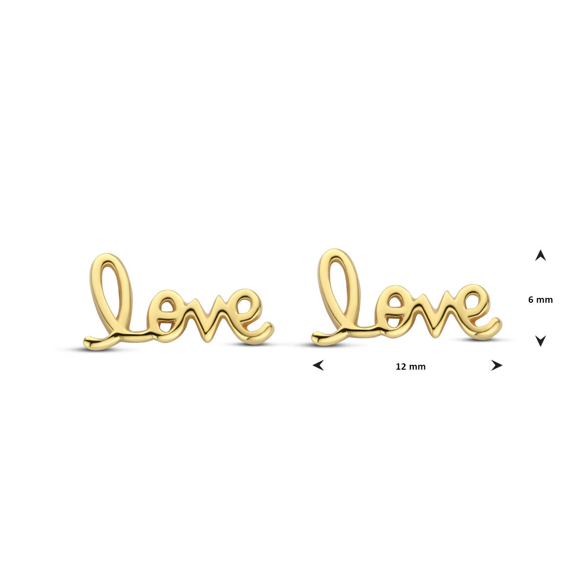 puces d'oreilles love 6 mm 1 micron argent plaqué or (jaune)