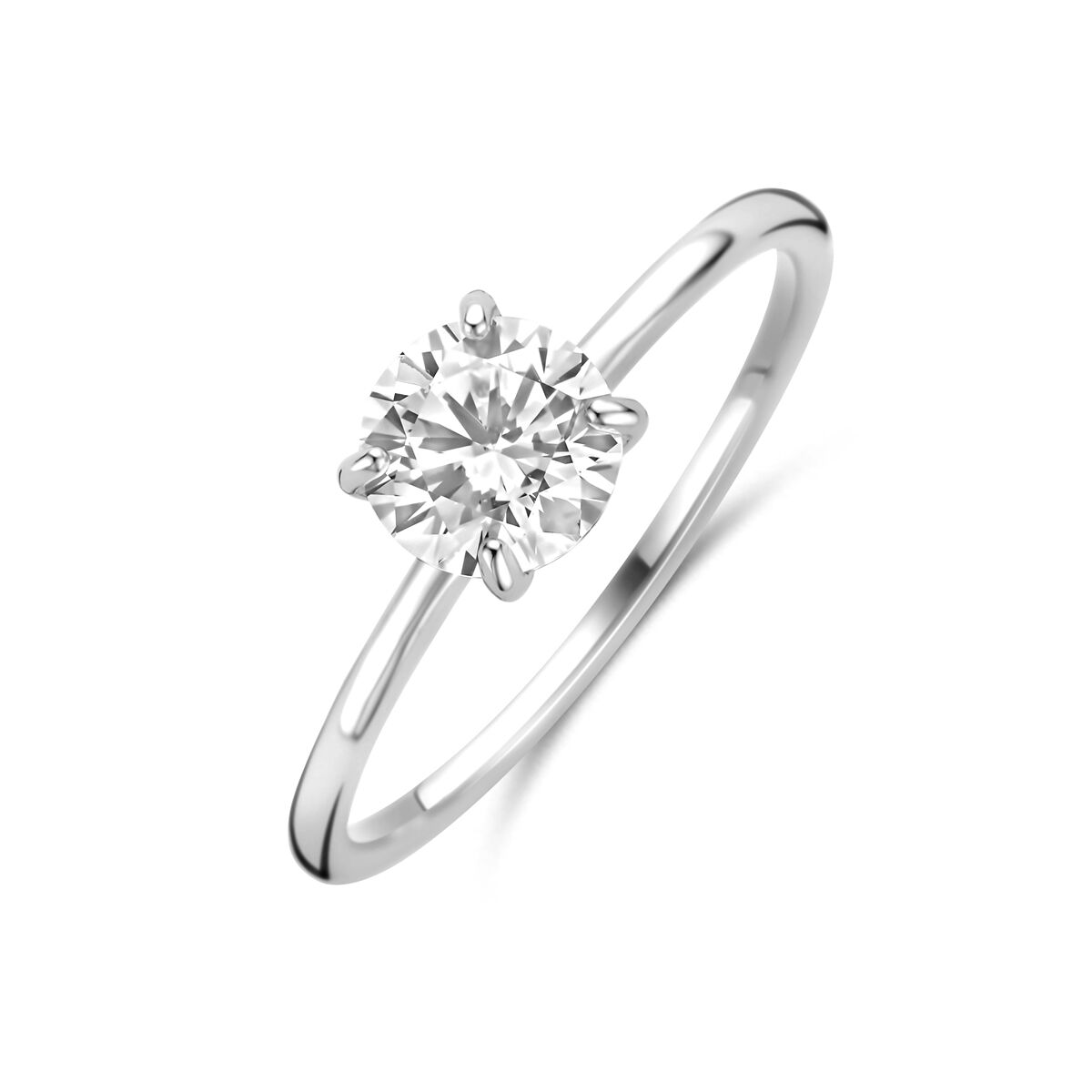Bague en argent rhodié avec zirconia, design simple et élégant.