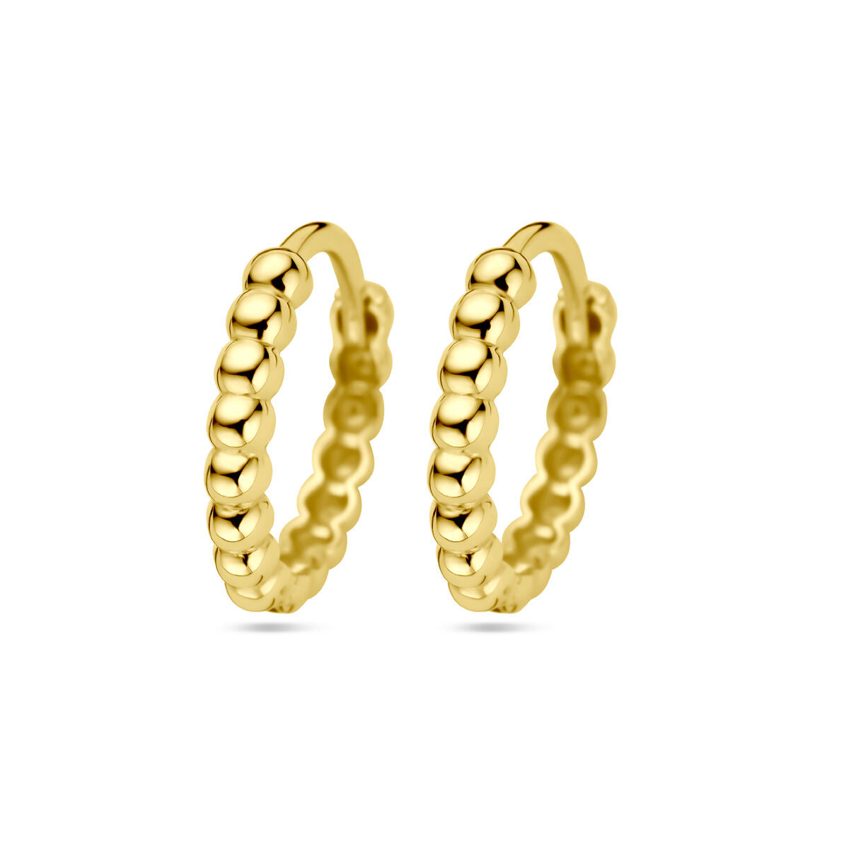 Boucles d'oreilles en or jaune 14K avec des billes en relief.