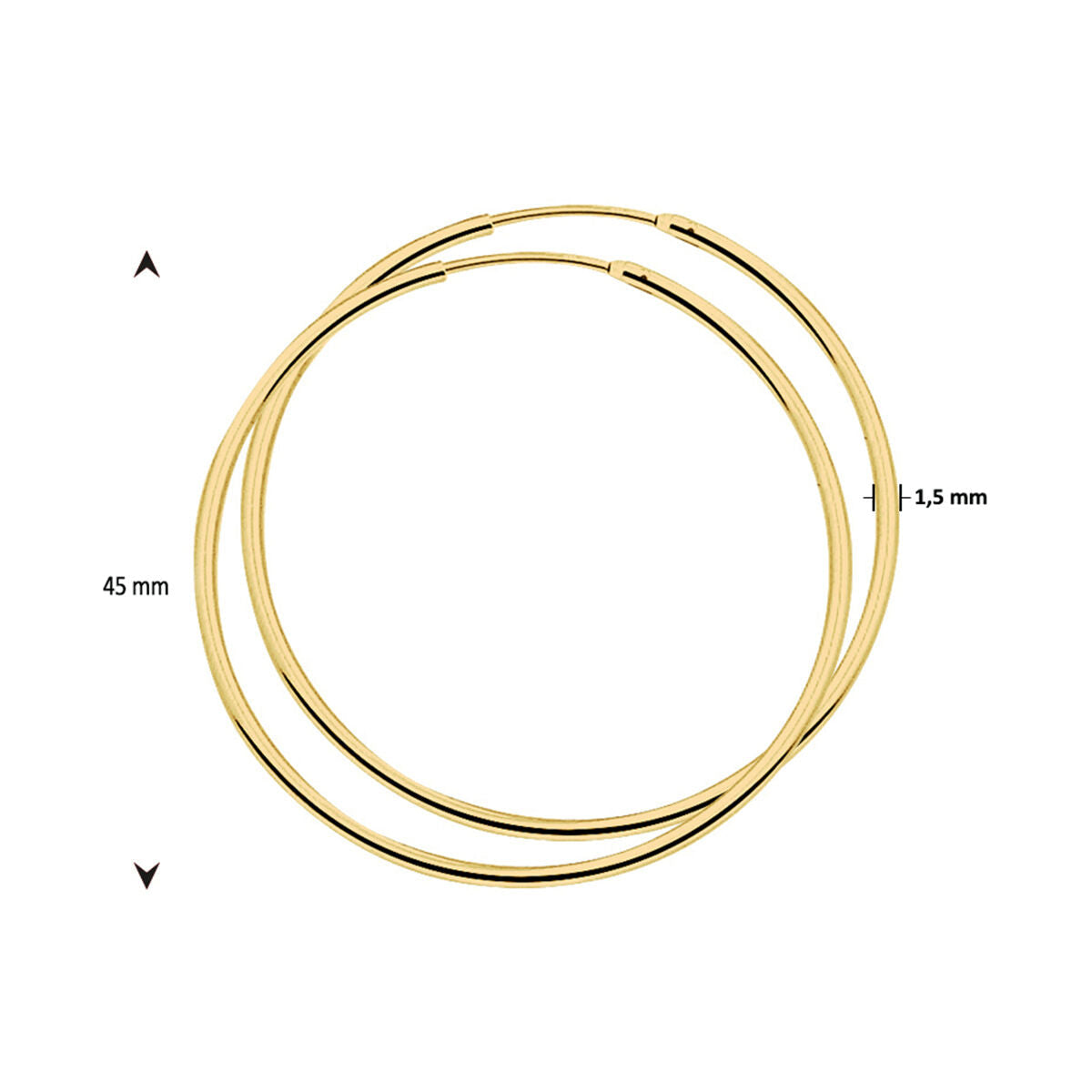 créoles tube rond 1,5 mm 1 micron argent plaqué or (jaune)