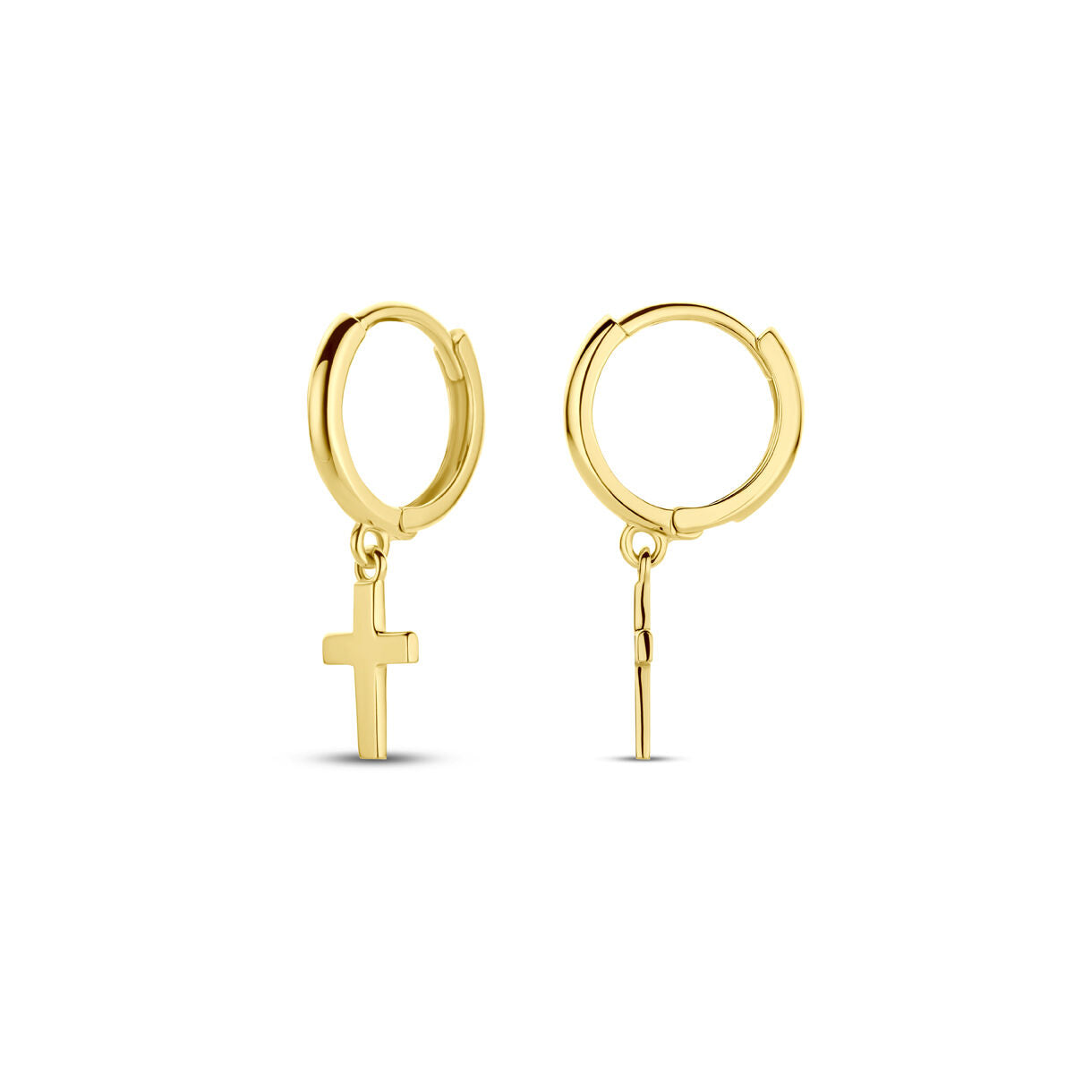 créoles avec croix en or jaune 14K