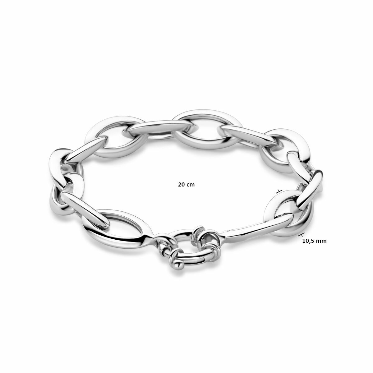 bracelet ancre 10,5 mm 20 cm avec grand fermoir à ressort argent rhodié