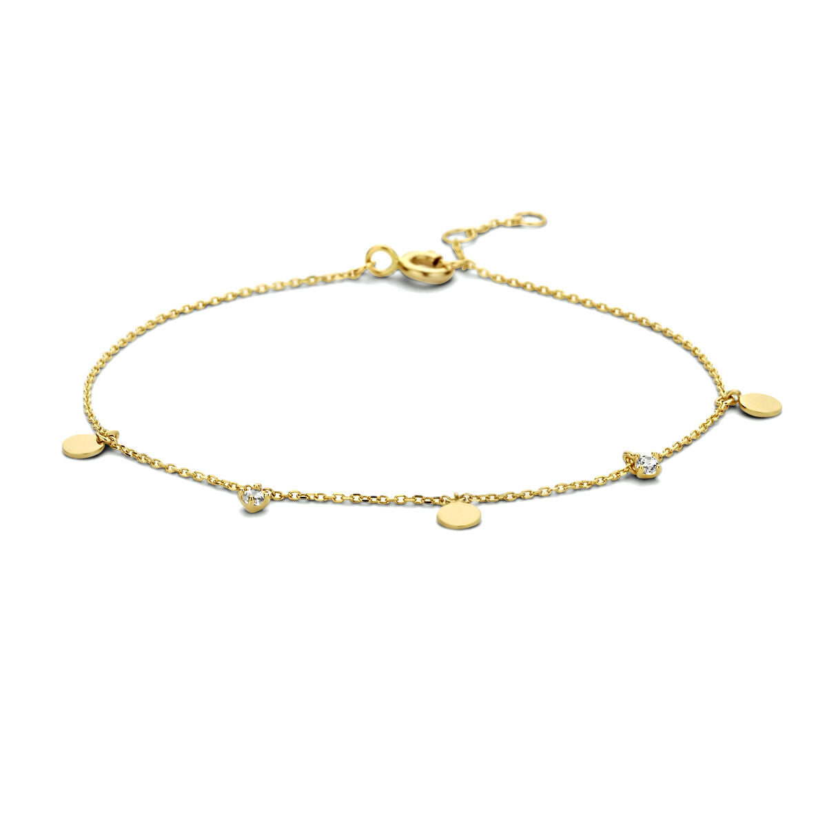 Bracelet en or 14K avec des ronds et des zirconias.