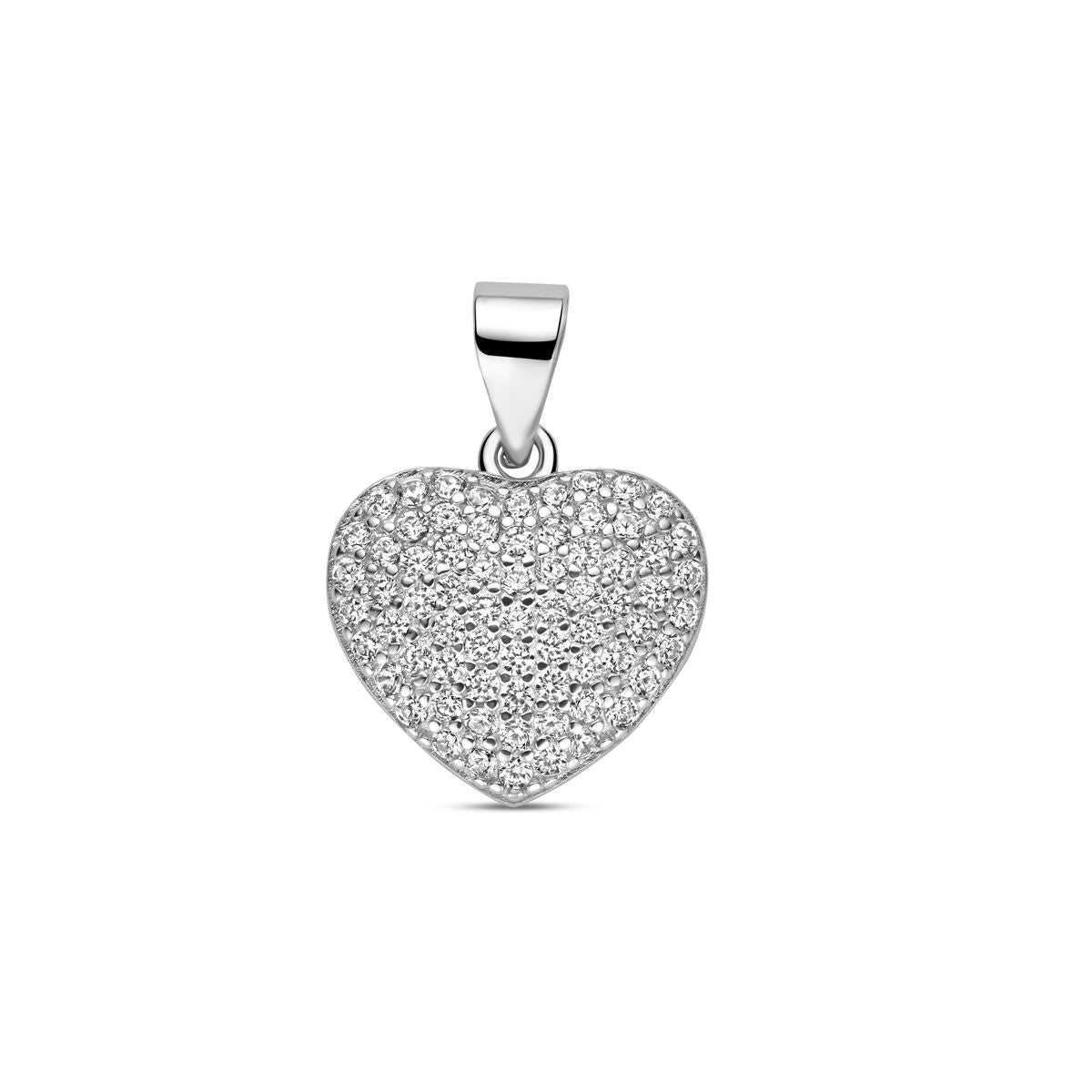 pendentif en forme de cœur en argent rhodié 925, orné de zircons.