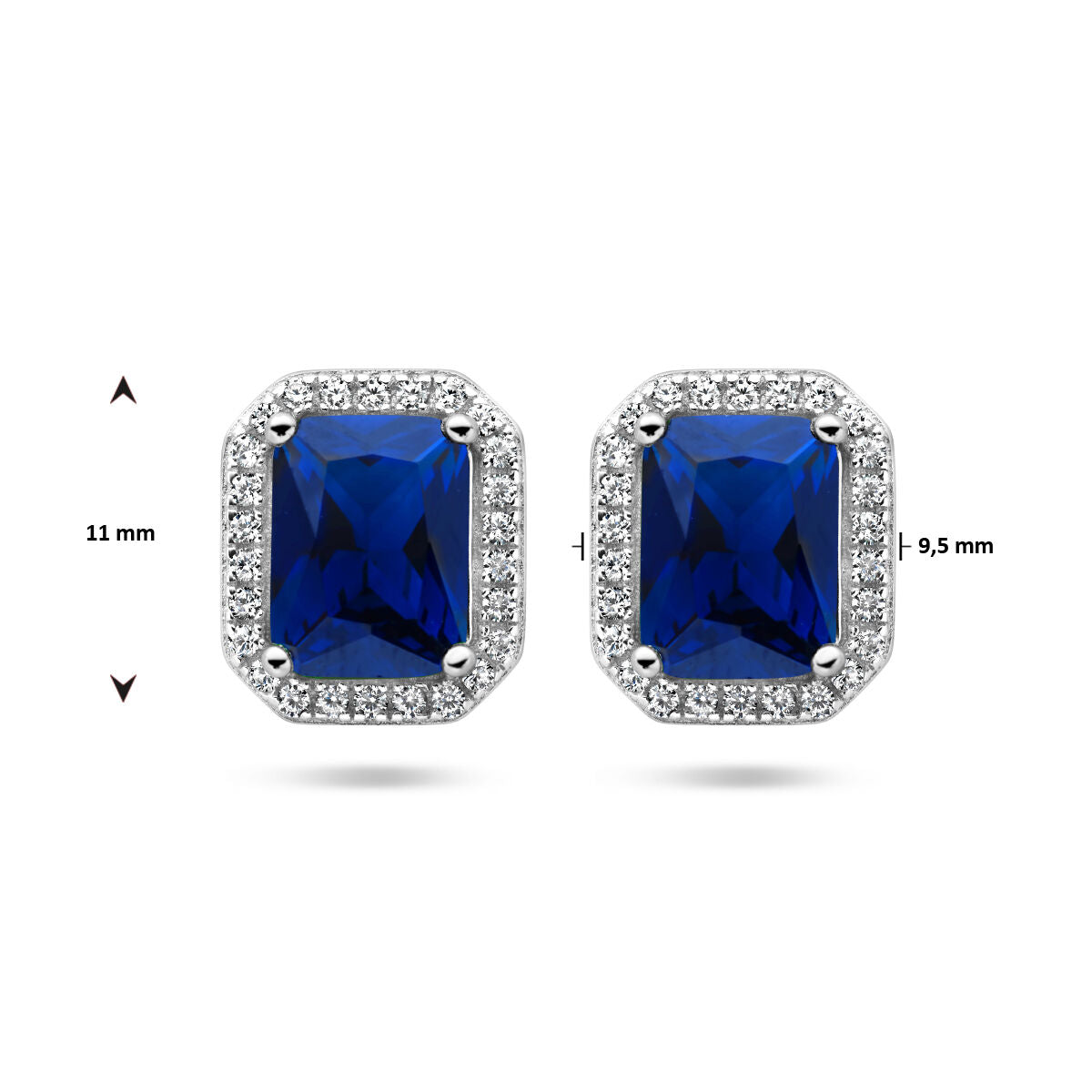 puces d'oreilles zircone bleu et blanc halo argent rhodié
