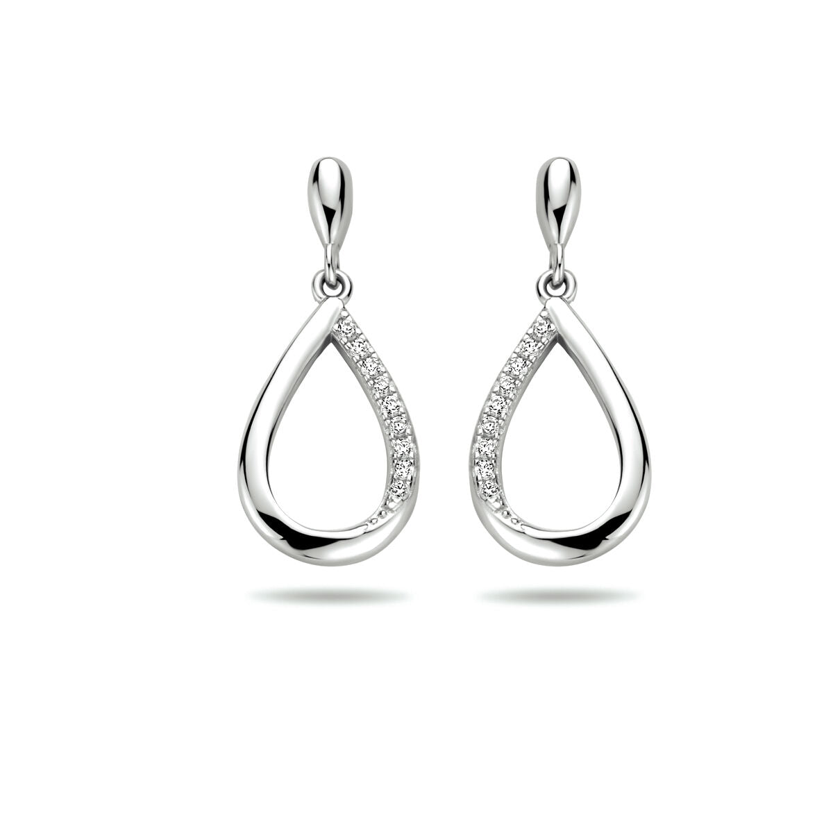 Boucles d'oreilles en argent rhodié en forme de goutte avec zirkonia.