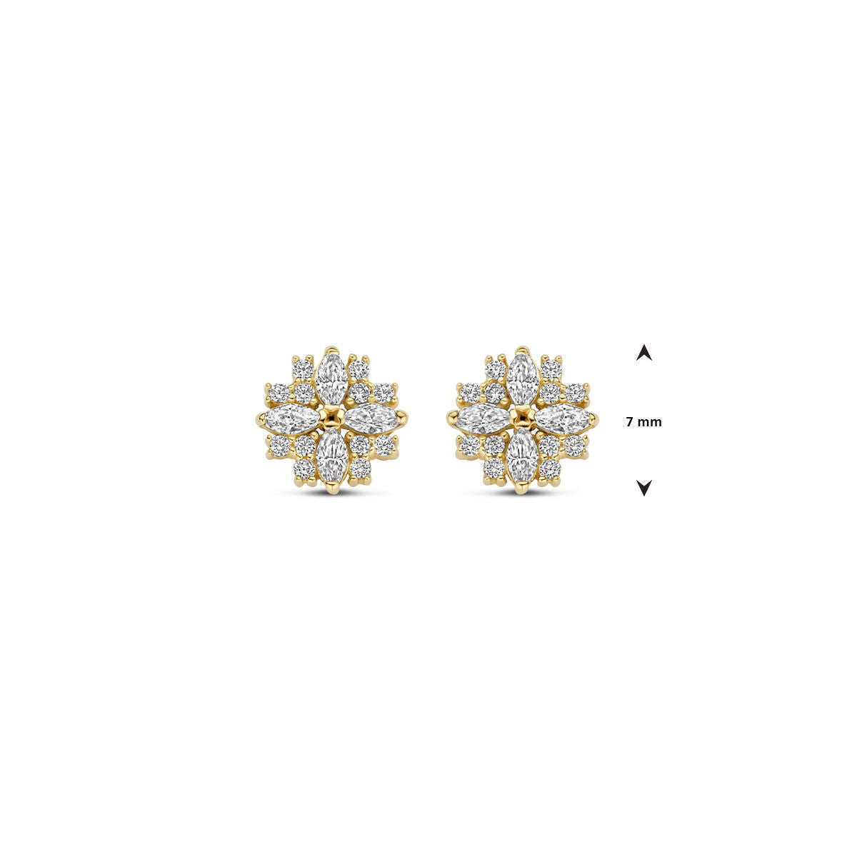 puces d'oreilles zircone 7 mm or jaune 14K