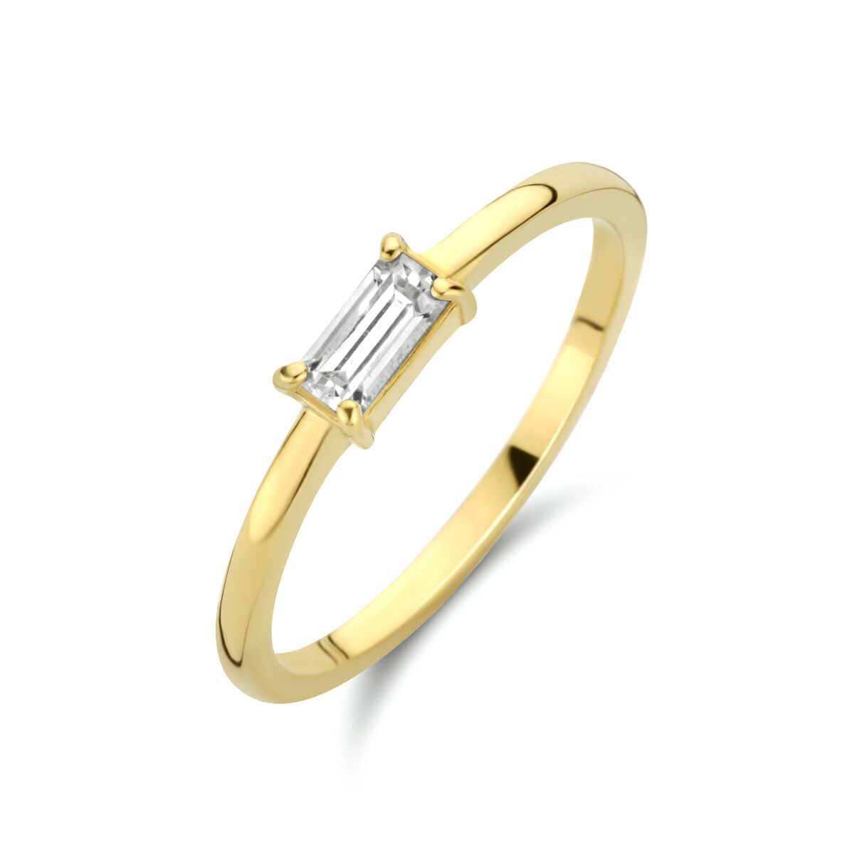 Bague en or jaune 14K avec un zirconia rectangulaire.