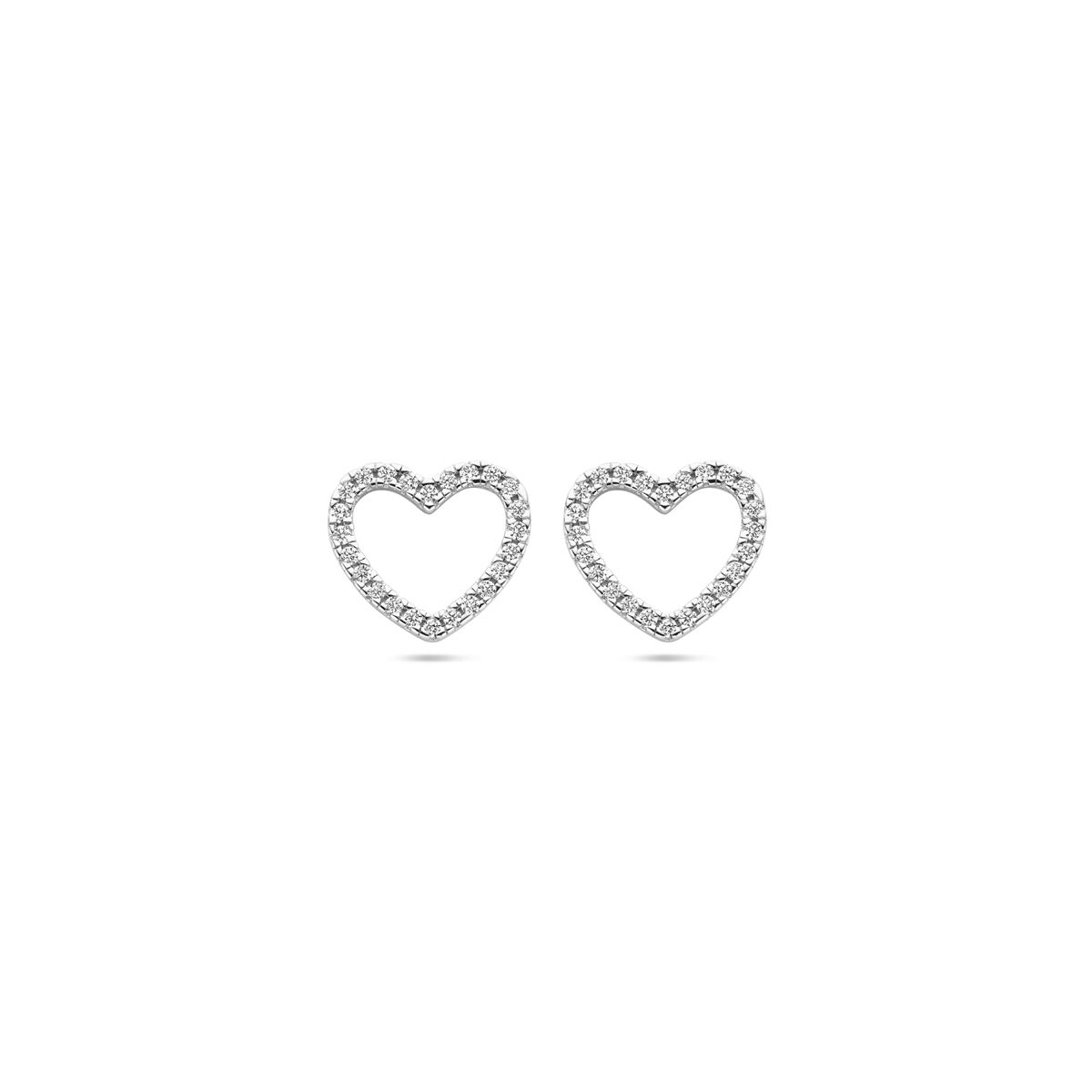 Boucles d'oreilles en forme de cœur en argent rhodié, ornées de zirconia, d'un diamètre de 10 mm.