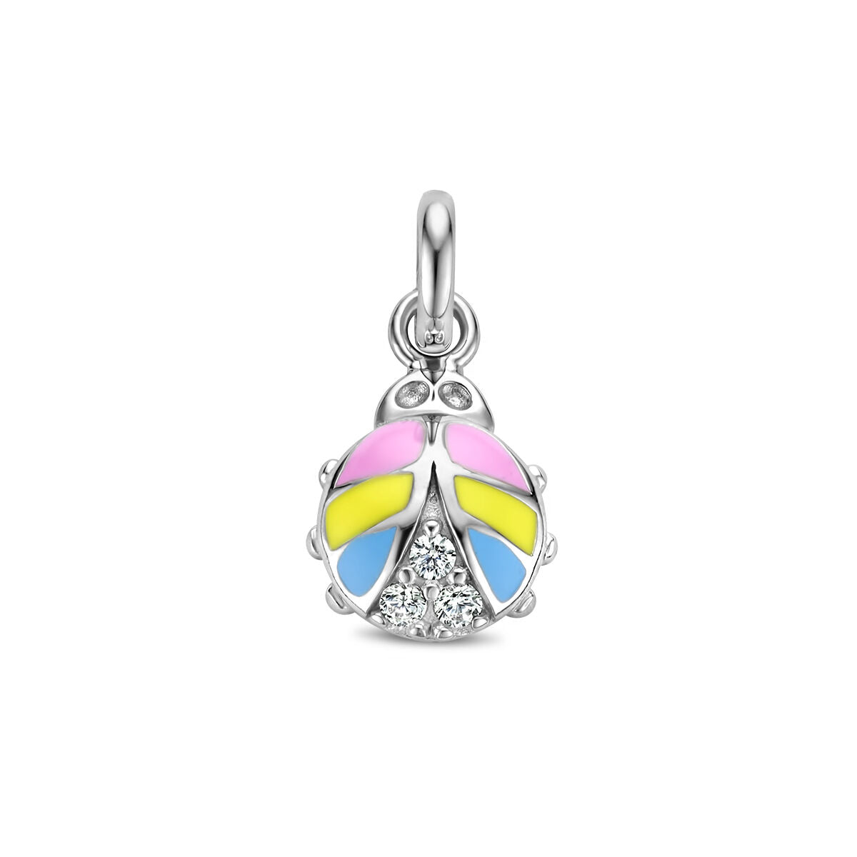 pendentif coccinelle en argent rhodié avec zirkonia et émail coloré.