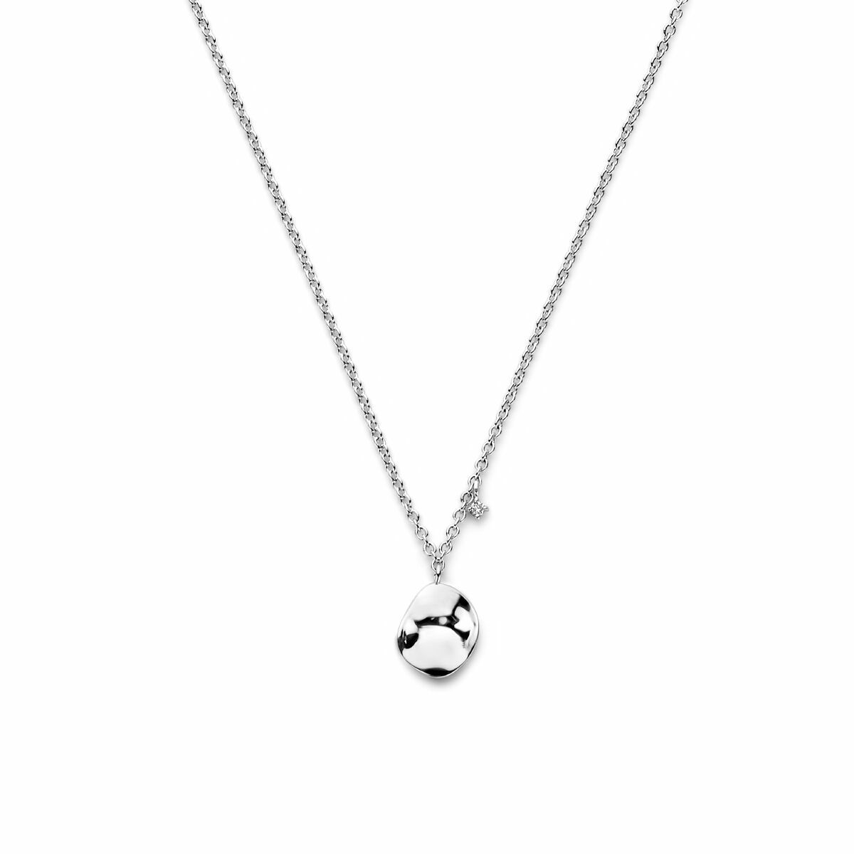 Collier en argent rhodié avec un pendentif en forme de goutte et un diamant de 0,02 ct.