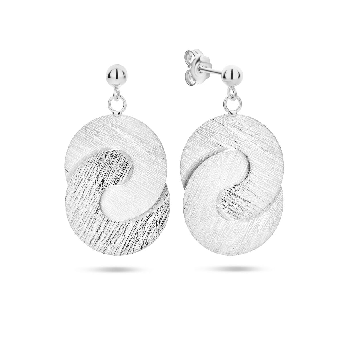 boucles d'oreilles rayées cercles poli/mat argent rhodié
