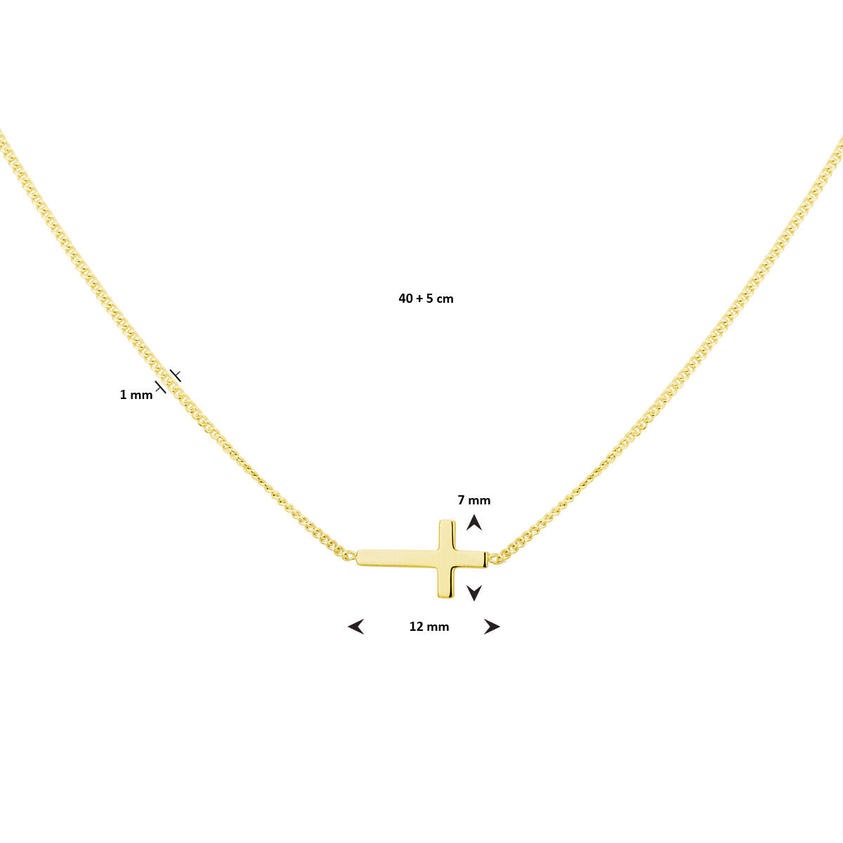 collier croix 40 + 5 cm 3 microns argent plaqué or (jaune)