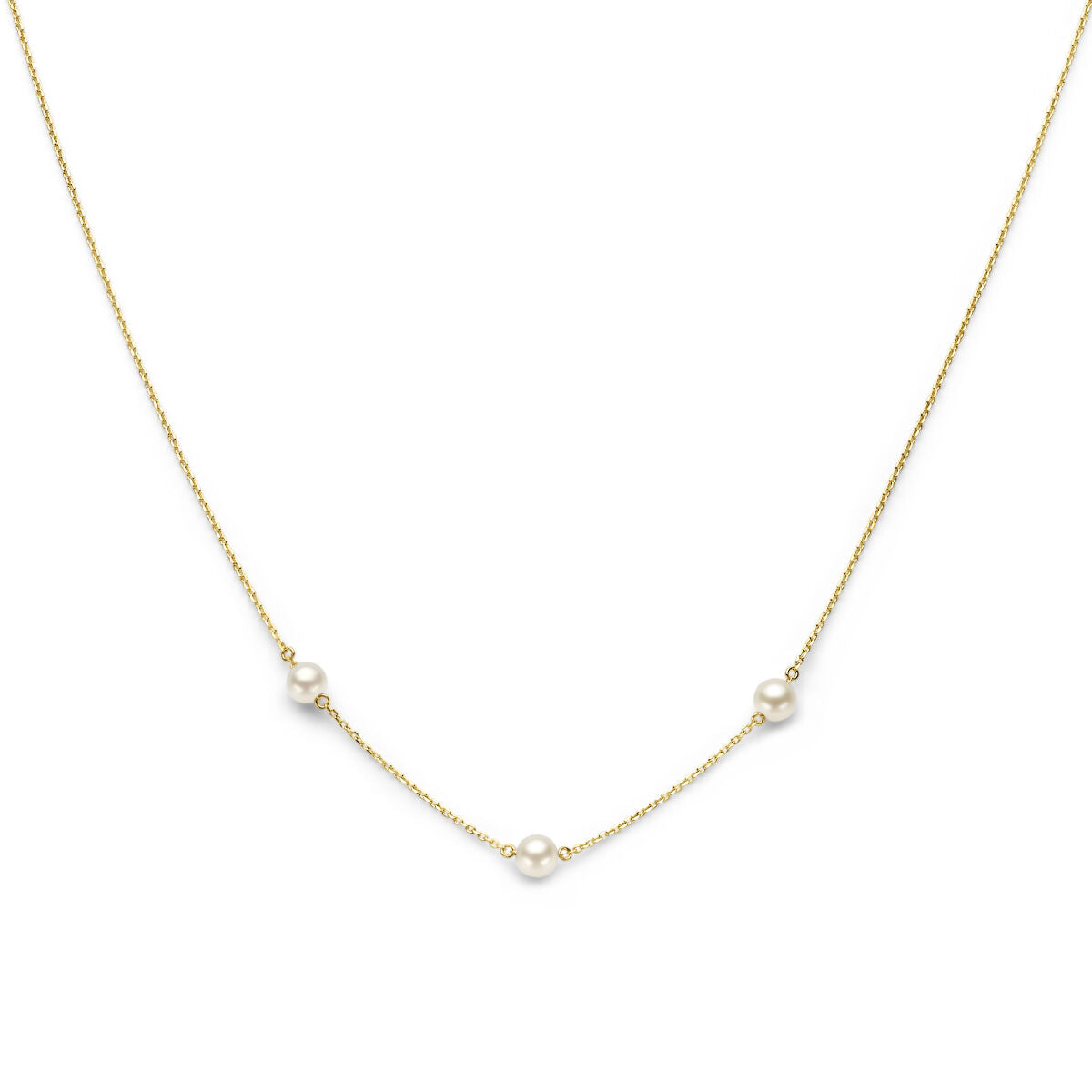 Collier en or 14K avec perles blanches, délicat et fin.