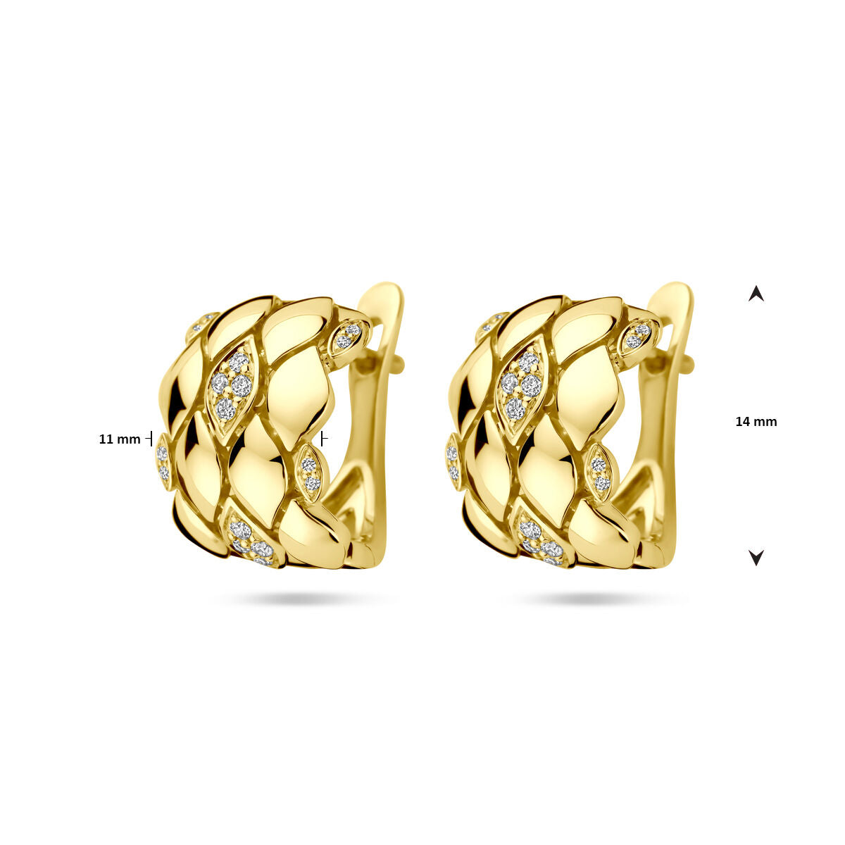 créoles diamant 0.16ct (2x 0.08ct) h si 14 mm or jaune
