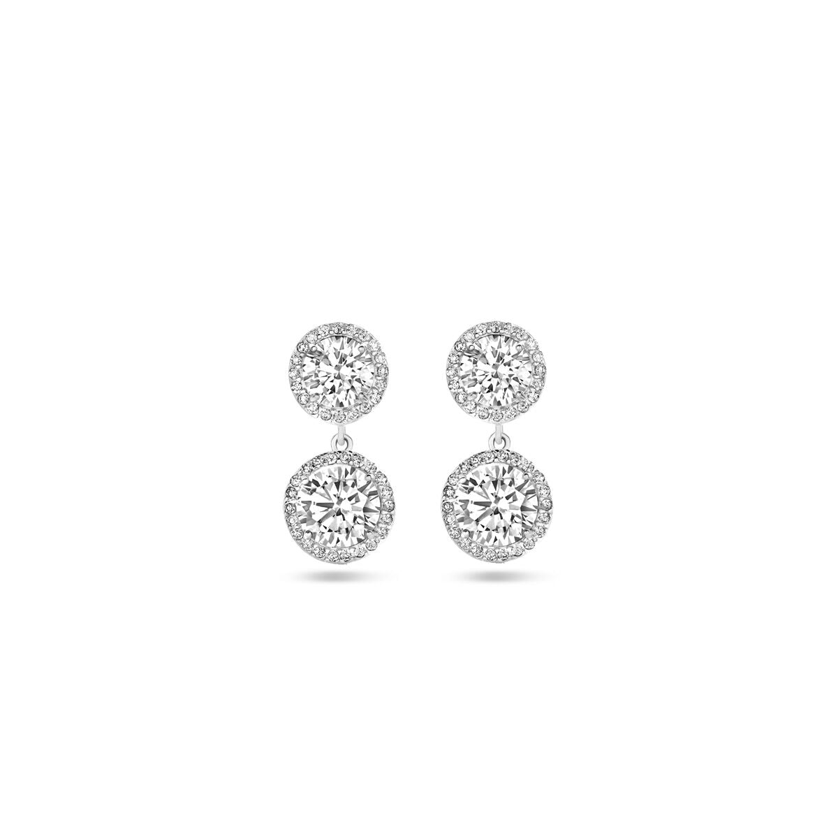 Boucles d'oreilles en argent rhodié avec zircones, de forme ronde et mesurant 20 mm.