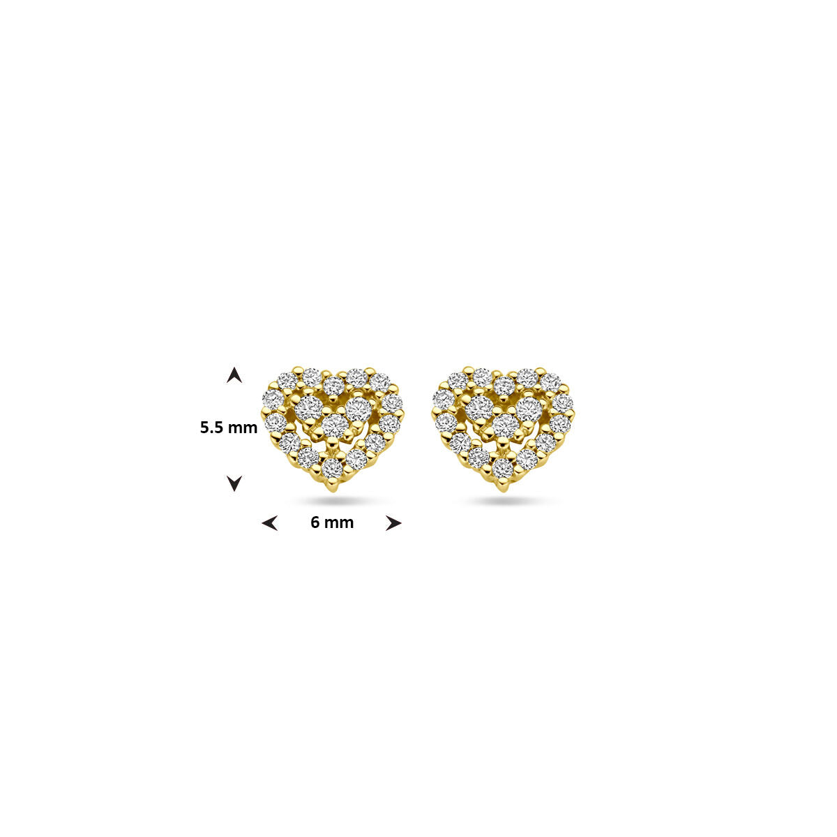 puces d'oreilles cœur diamant 0.16ct (2x 0.08ct) h si or jaune 14K