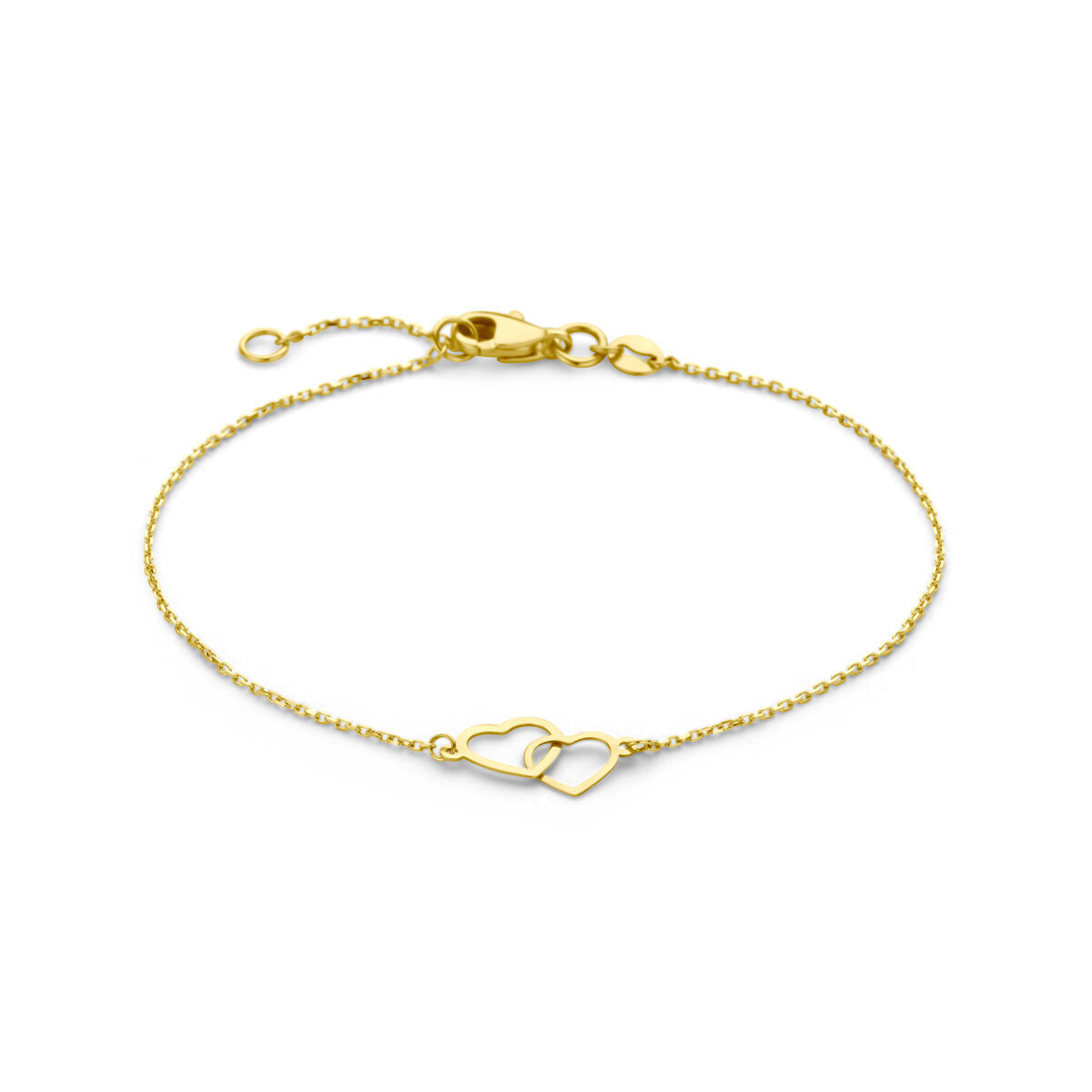Bracelet en or 14K avec motif de cœurs entrelacés.