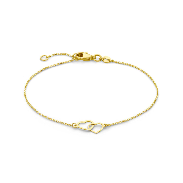 De Gouden armband dames hartjes 14K van Van der Kooij Collectie heeft een fijne ketting met twee open hartjes en verstelbare sluiting-een ideaal cadeau voor Valentijnsdag.