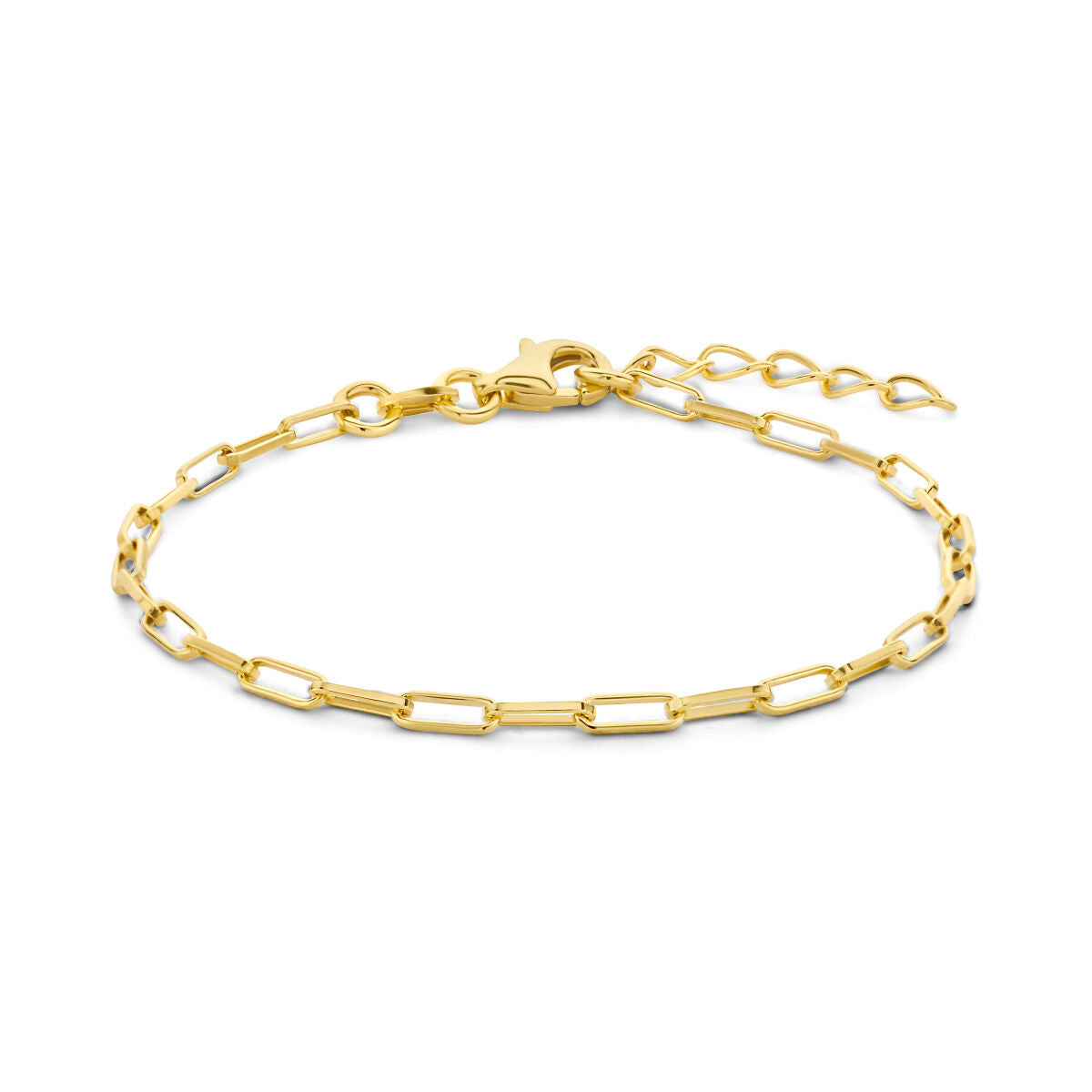 Bracelet en argent doré avec maillons en forme de papier, longueur ajustable.