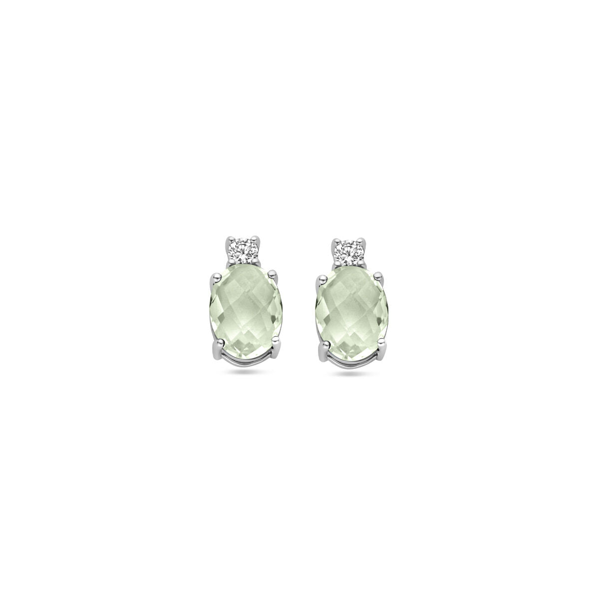 Boucles d'oreilles en argent rhodié avec améthyste verte et zirconia, 10,5 mm.