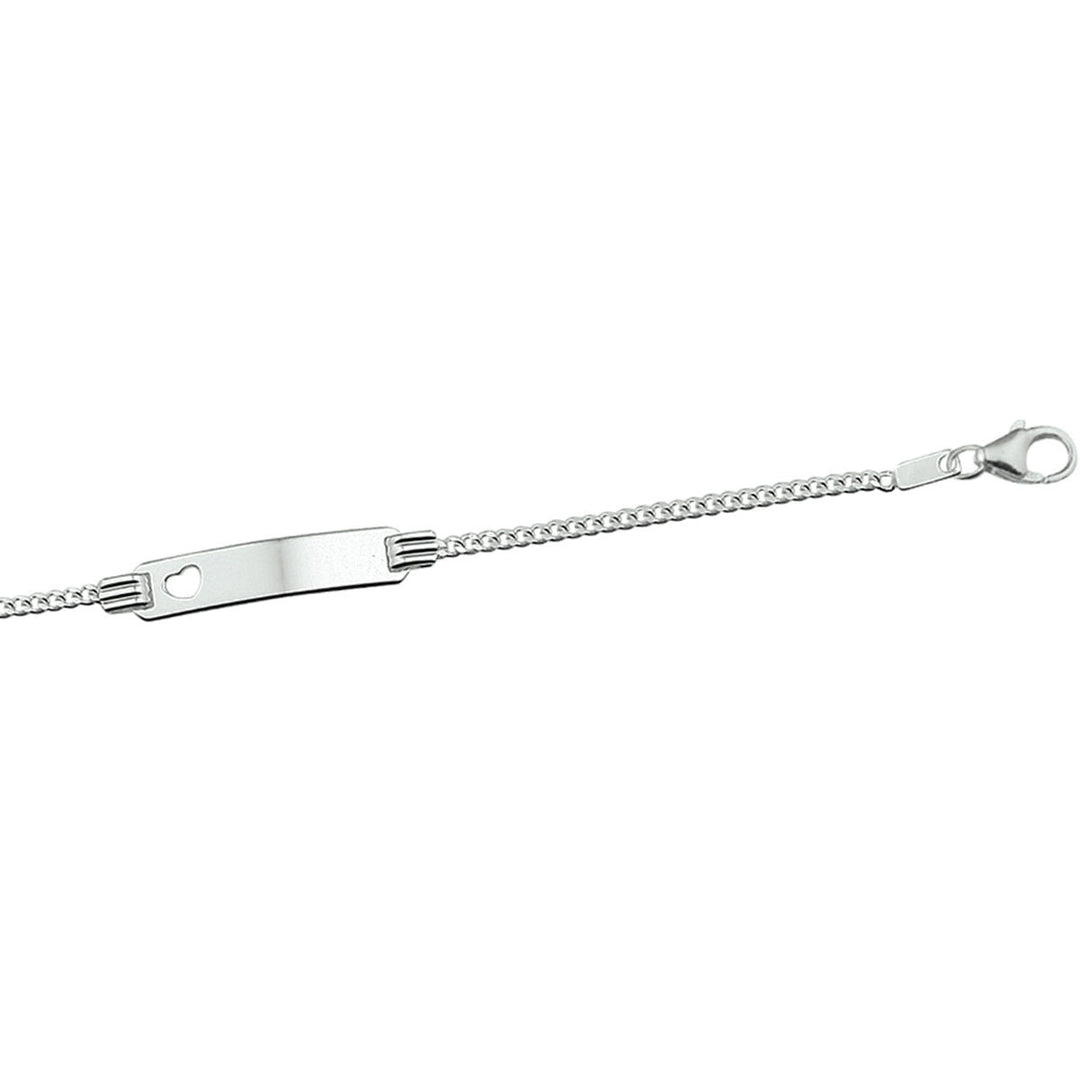Bracelet gourmet en argent rhodié avec plaque en forme de cœur, longueur ajustable de 13 à 15 cm.