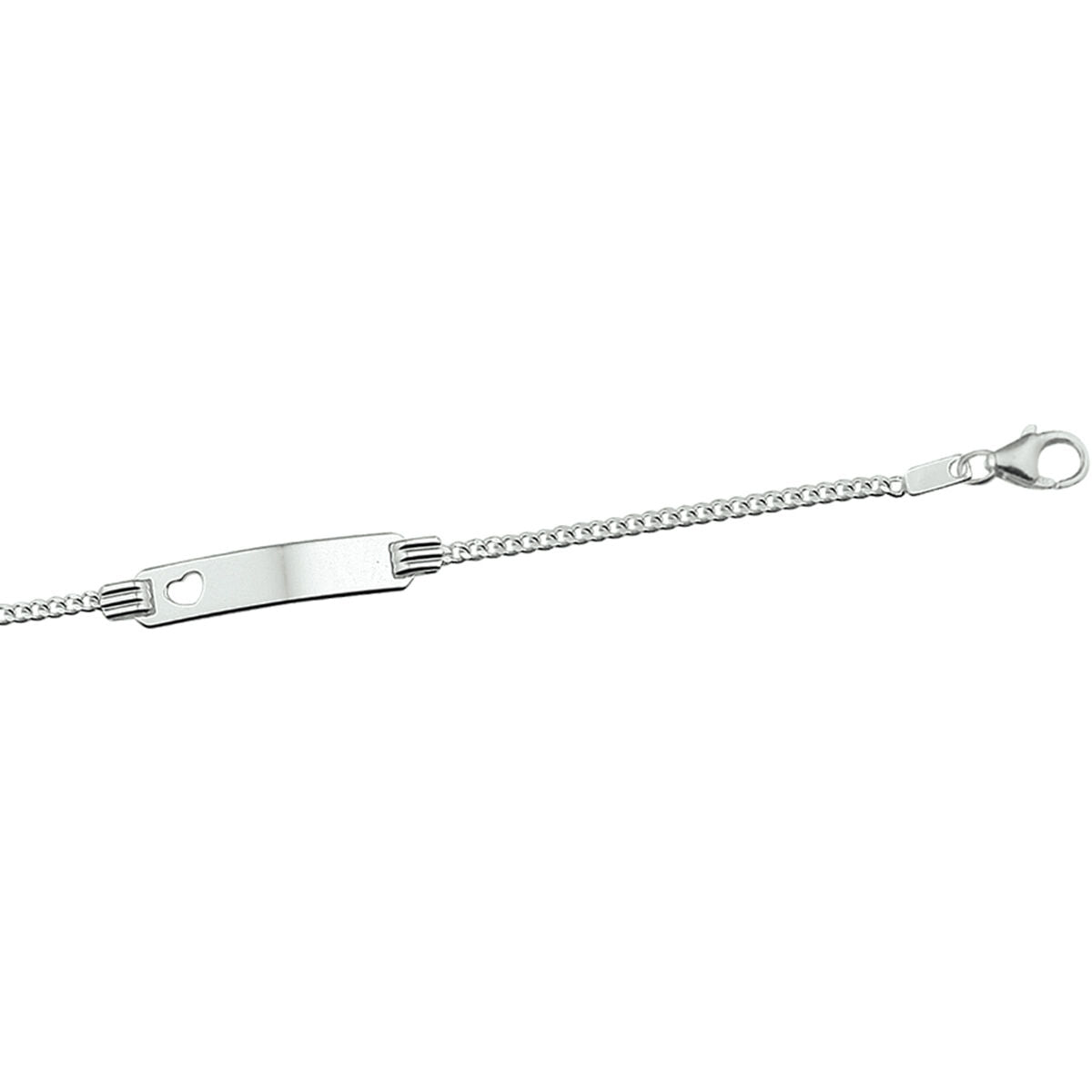 Bracelet gourmet en argent rhodié avec plaque en forme de cœur, longueur ajustable de 13 à 15 cm.