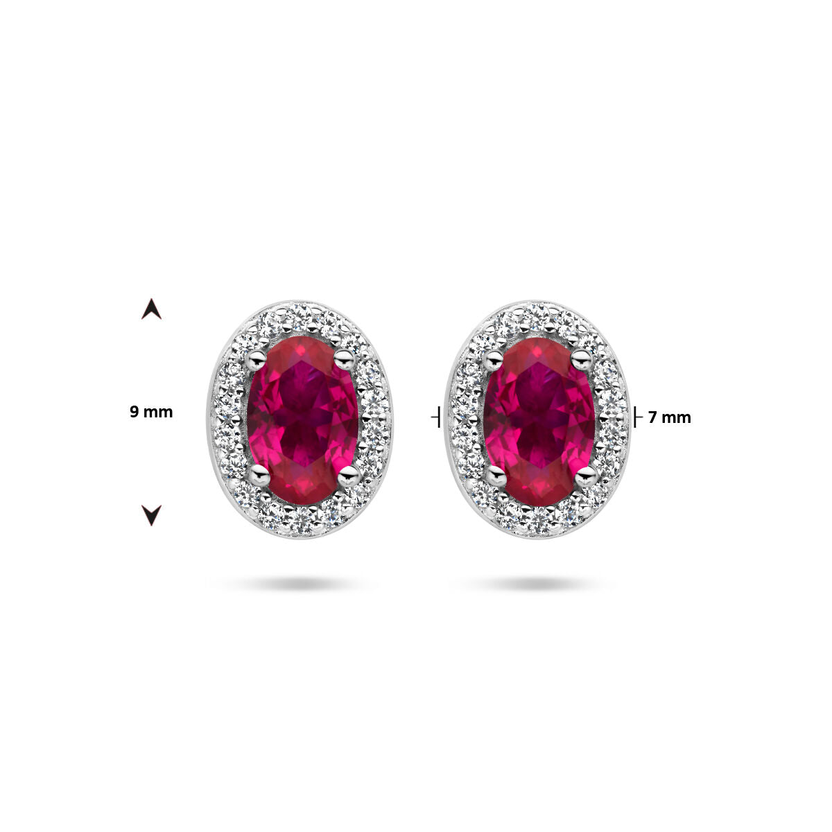 puces d'oreilles zircone rouge et blanche halo argent rhodié