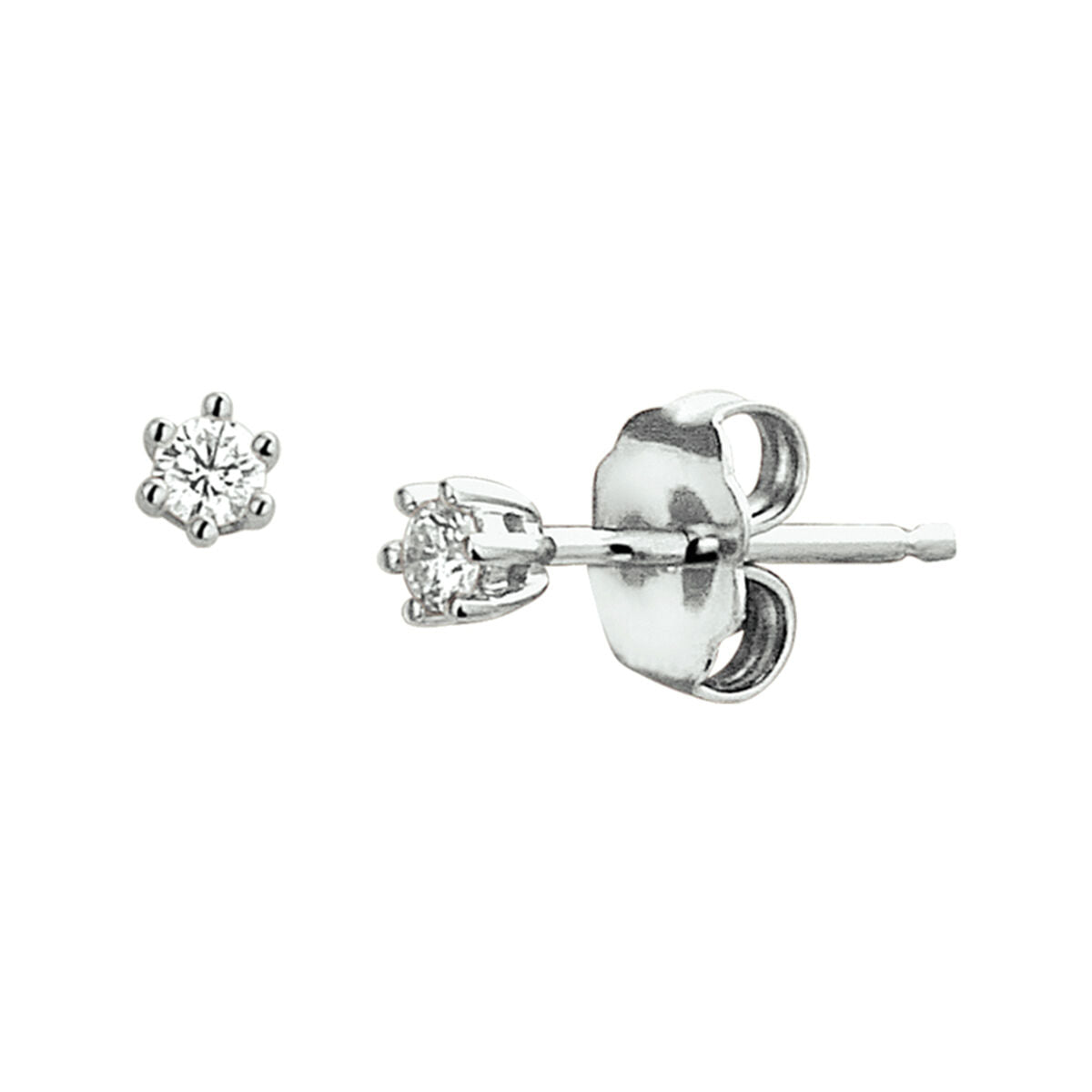 Boucles d'oreilles en diamant de 0,10 ct (2x0,05 ct) en or blanc 14K, avec une finition brillante.