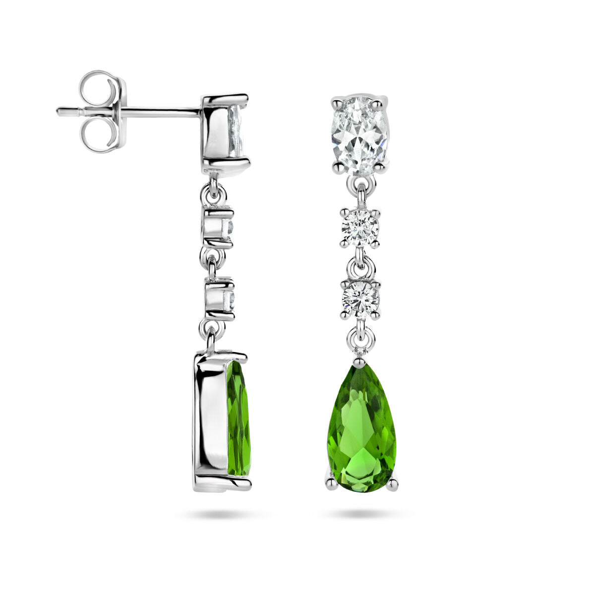 boucles d'oreilles blanc et vert zircone argent rhodié